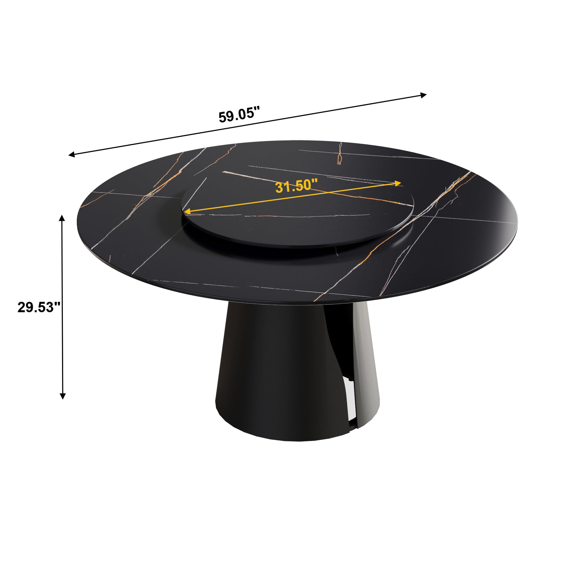 Caspian II 59" Round Modern Black Faux Marble Dining Table