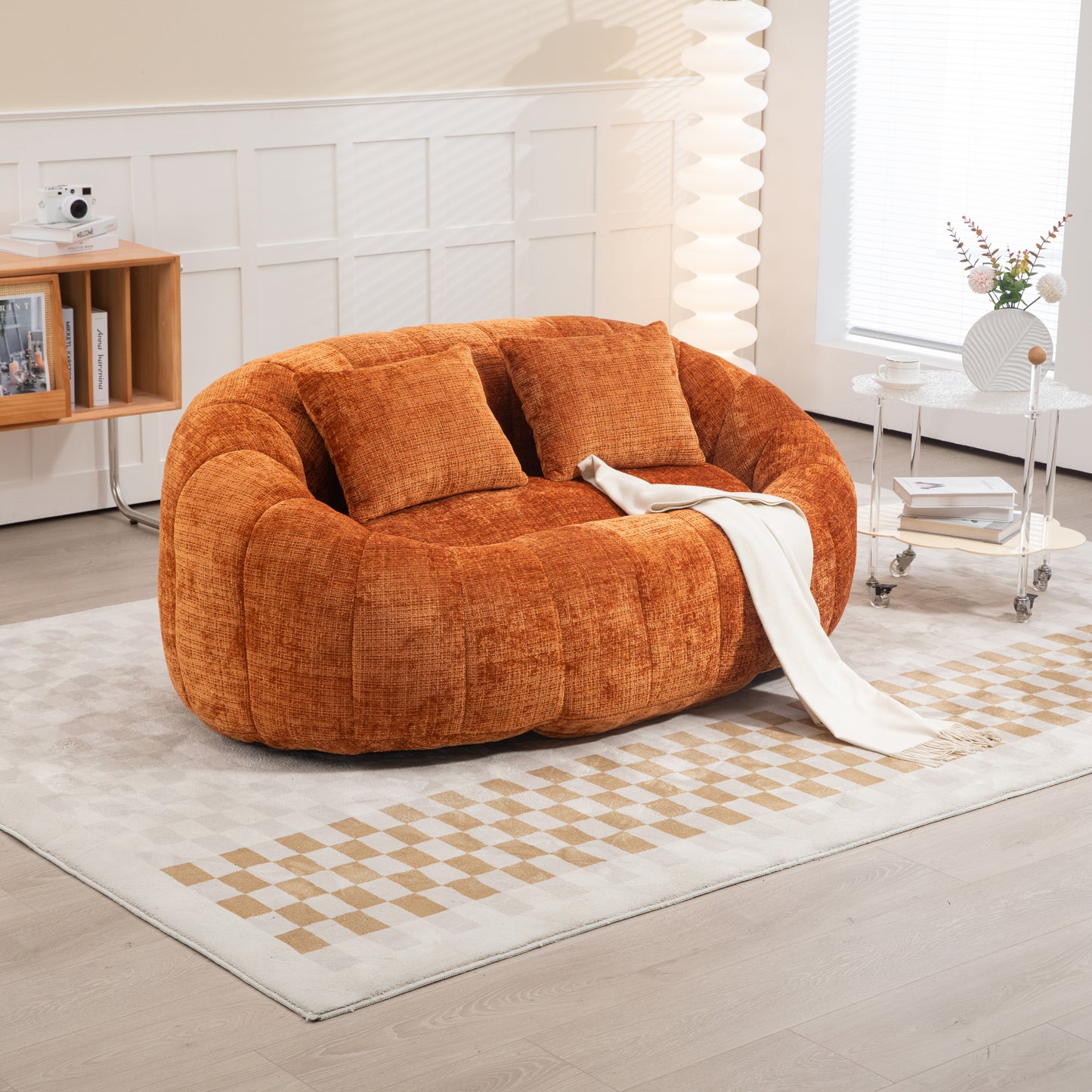 Coolmore Versatile Elegance Orange Chenille High-Back 2 Seater Bean Bag Sofa for Indoor & Outdoor Relaxation