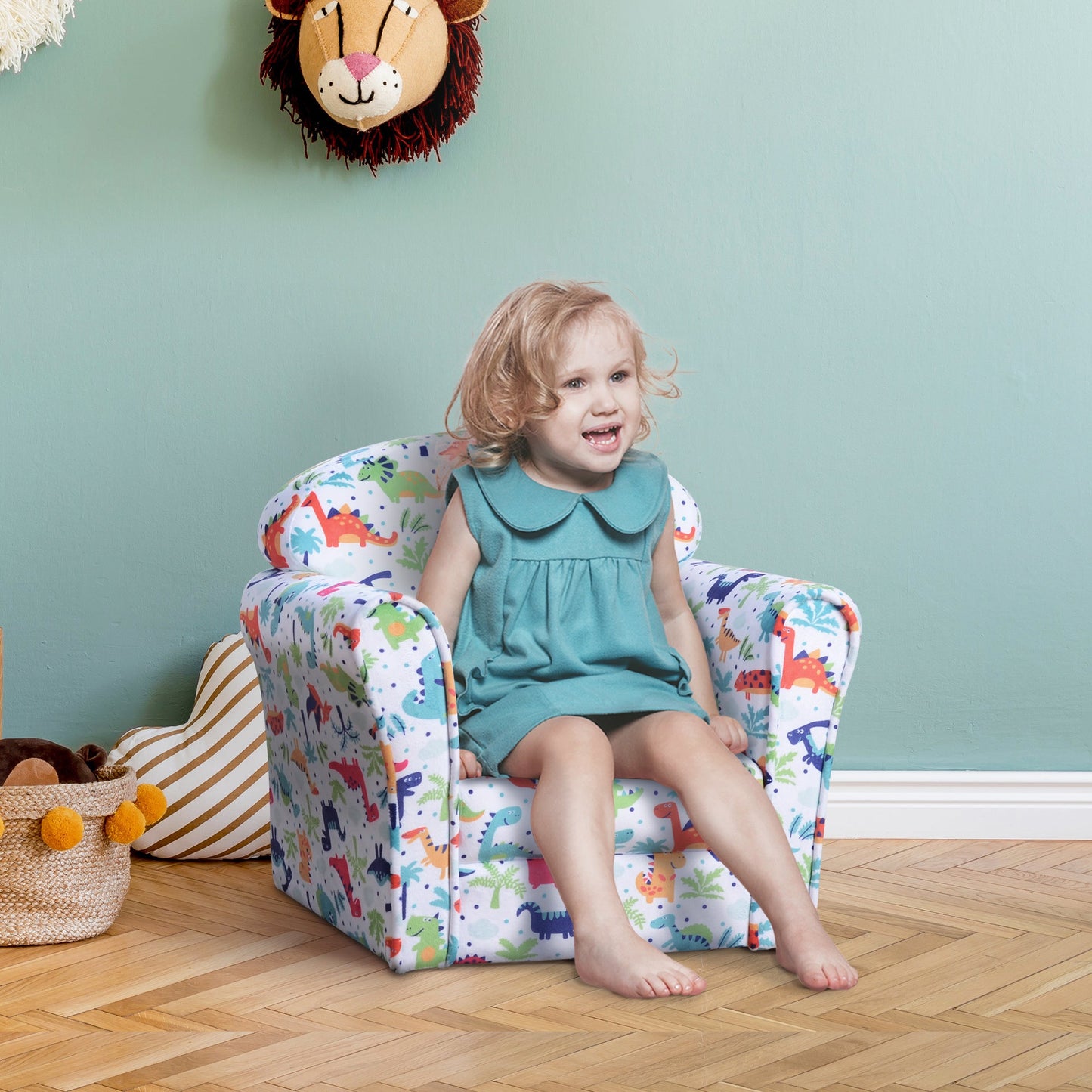 Paula Kid's Sofa Chair with Dinosaur Design and Thick Padding