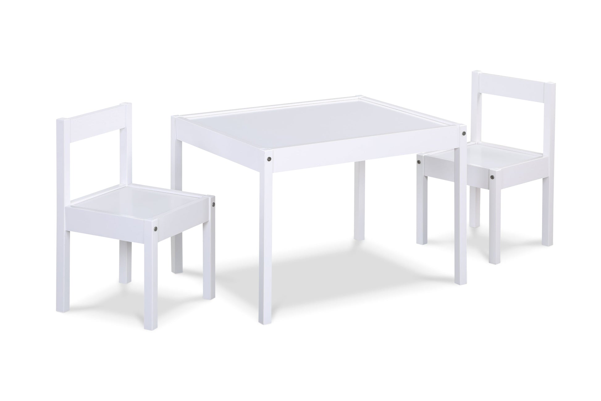 Della 3-Piece Solid Wood Kids Table & Two Chair Set, White