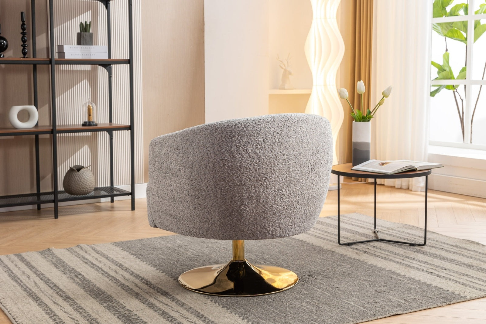 Ashton Swivel Barrel Chair with Gold Base - White Chenille