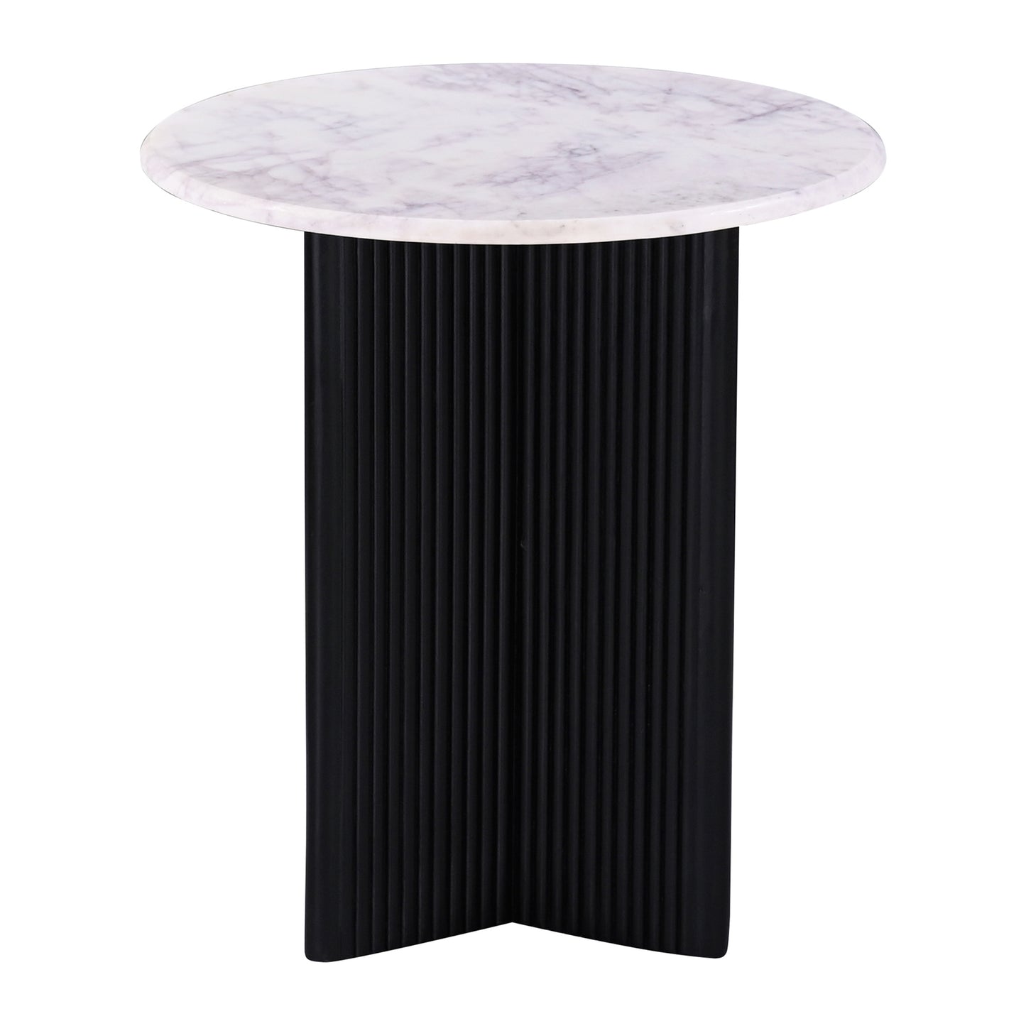 Marshall Luxurious Round Mable Topped Pedestal Side/End Table, Living Room Accent Table, White/Black