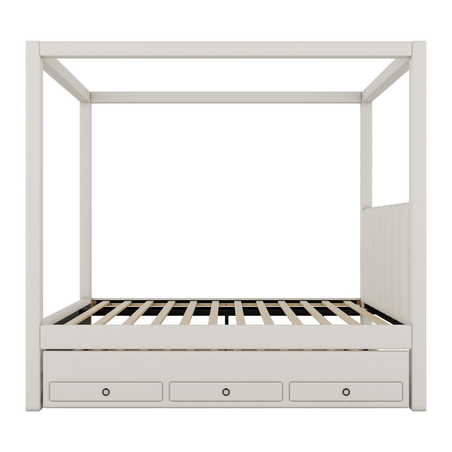 Nami Canopy Platform Bed with Trundle and Three Storage Drawers, Beige