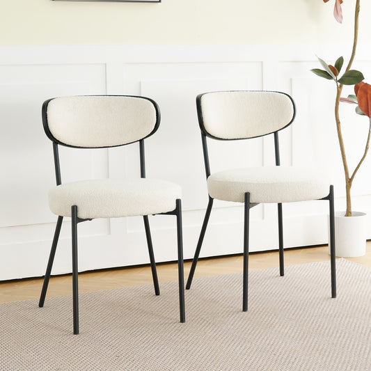 Cleo Modern Boucle Upholstered Side Chairs Set of 2 White & Black