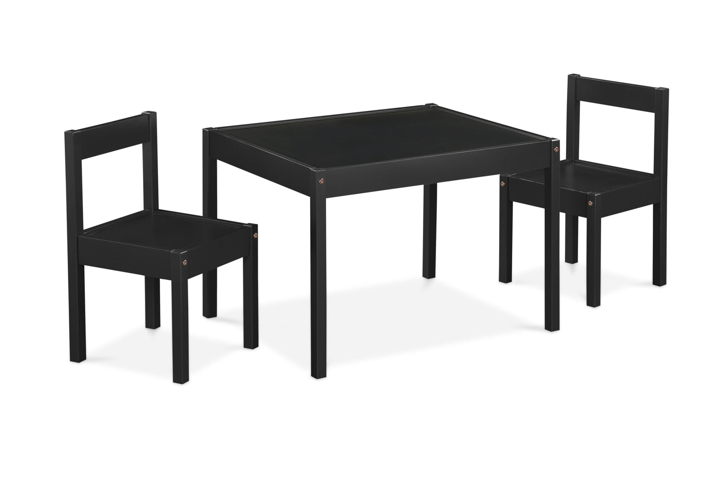 Della 3-Piece Solid Wood Kids Table & Two Chair Set, Black