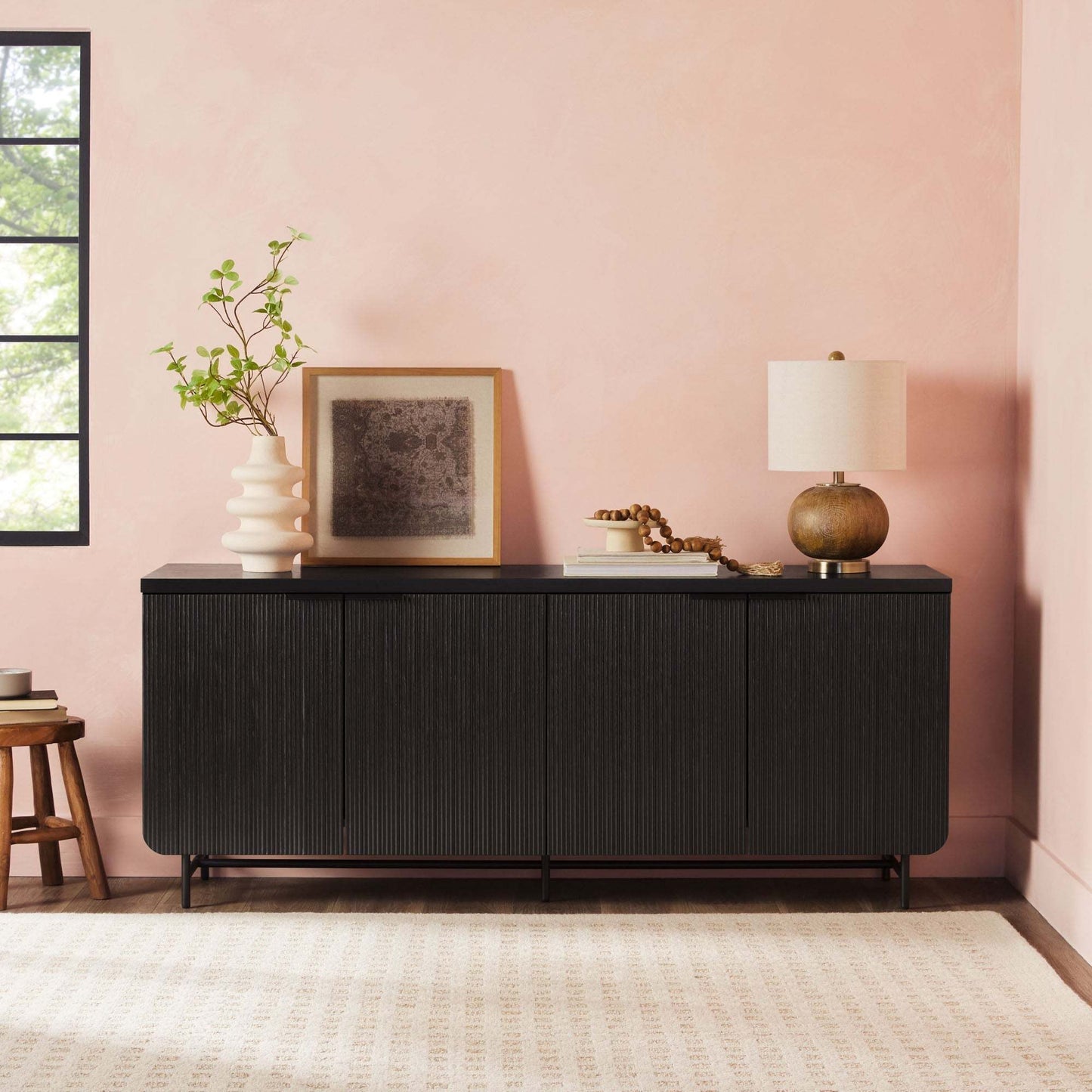 Holland Mid-Century Modern Fluted-Door Sideboard – Black