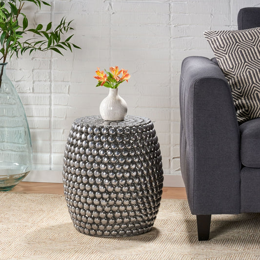 Pimbly Modern Beaded Side Table, Nickel