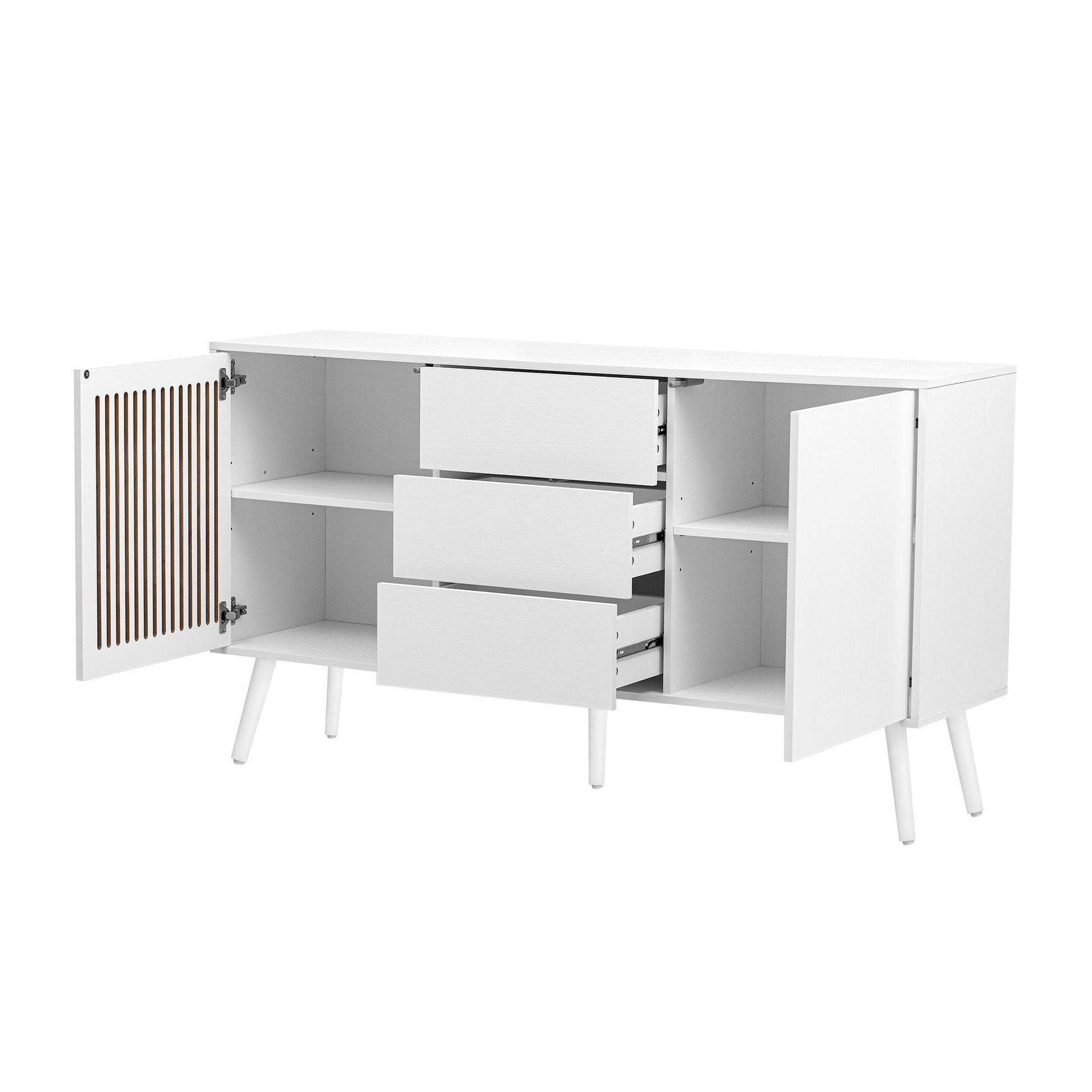 Lachlan Mid-Century Modern Cabinet with 2-Doors & 3-Drawers, White