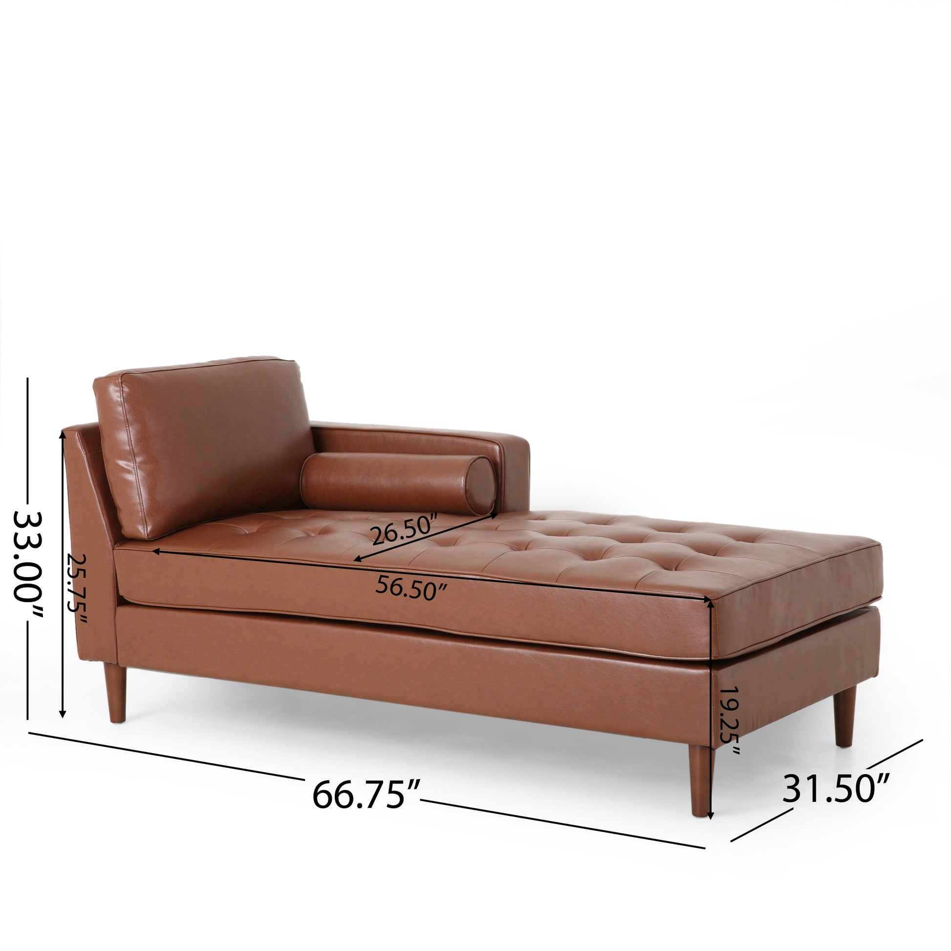 Pearl Modern PU Leather Chaise Lounge with Peg Legs, Brown