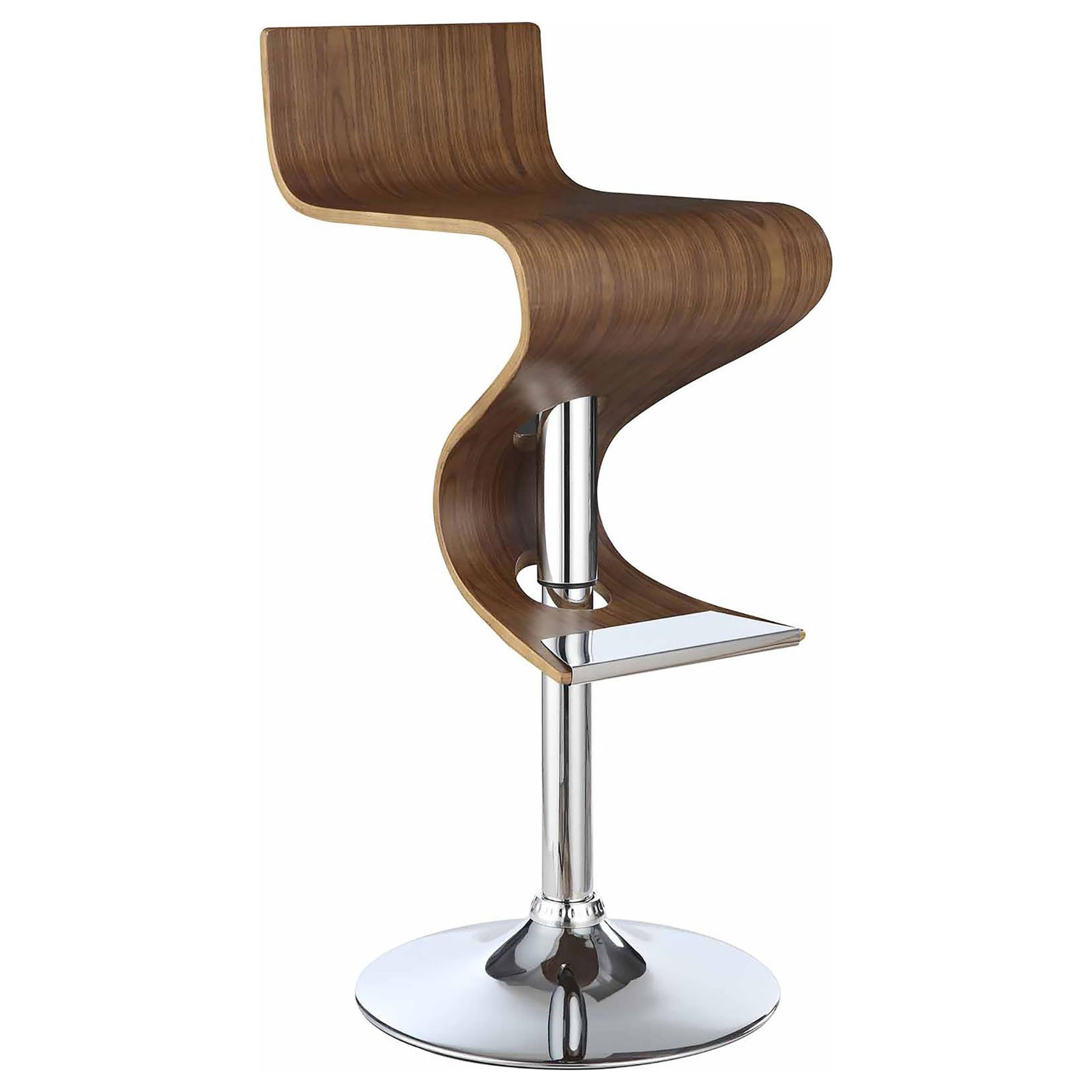 Odessa Walnut and Chrome S-Shaped Adjustable Bar Stool Set of 1