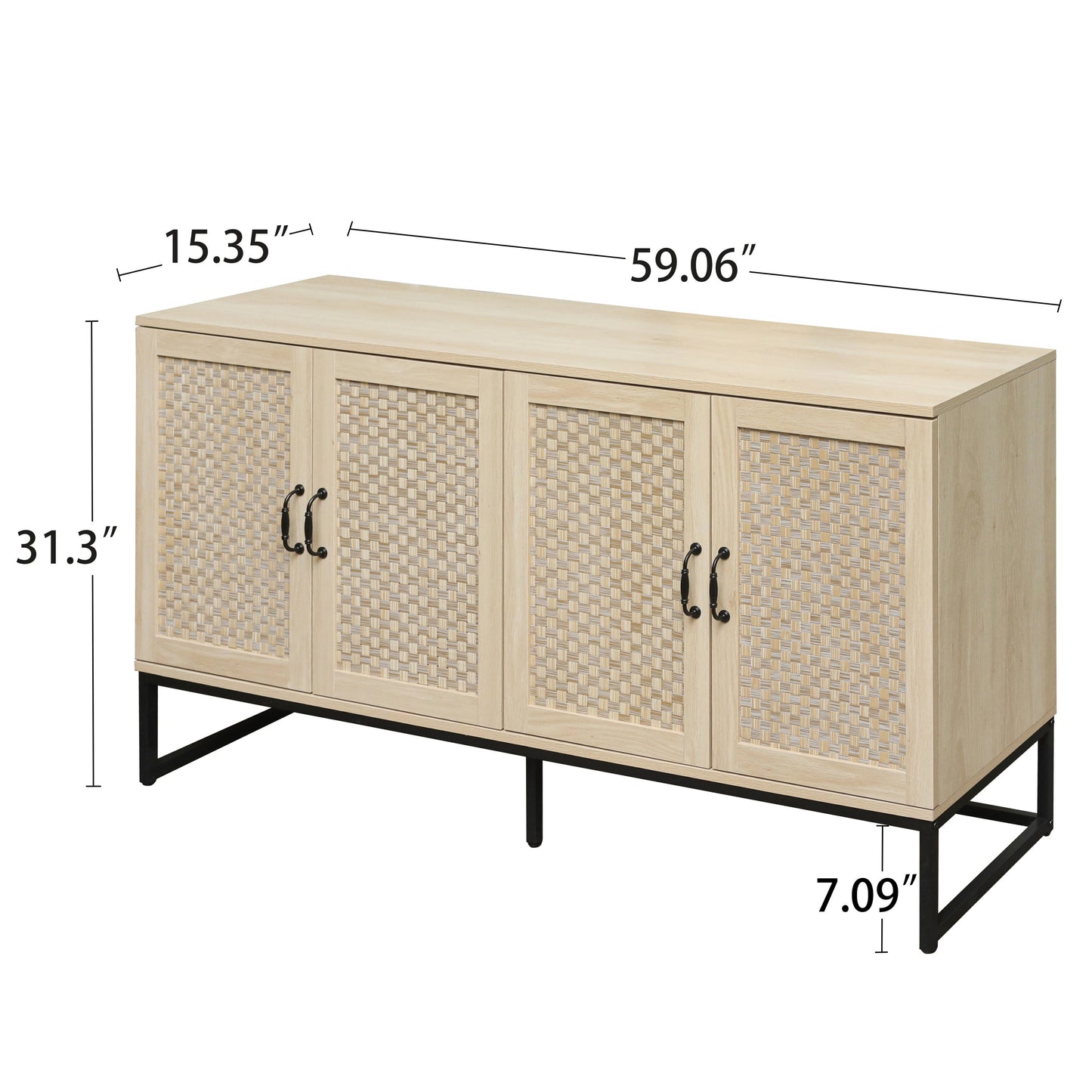 Dorothy 4-Door Cabinet in Natural with Natural Rattan Doors