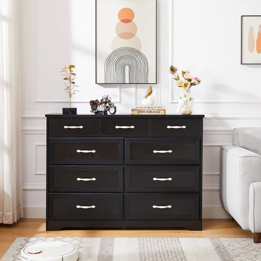 Brant Transitional 9-Drawer White Dresser, Black