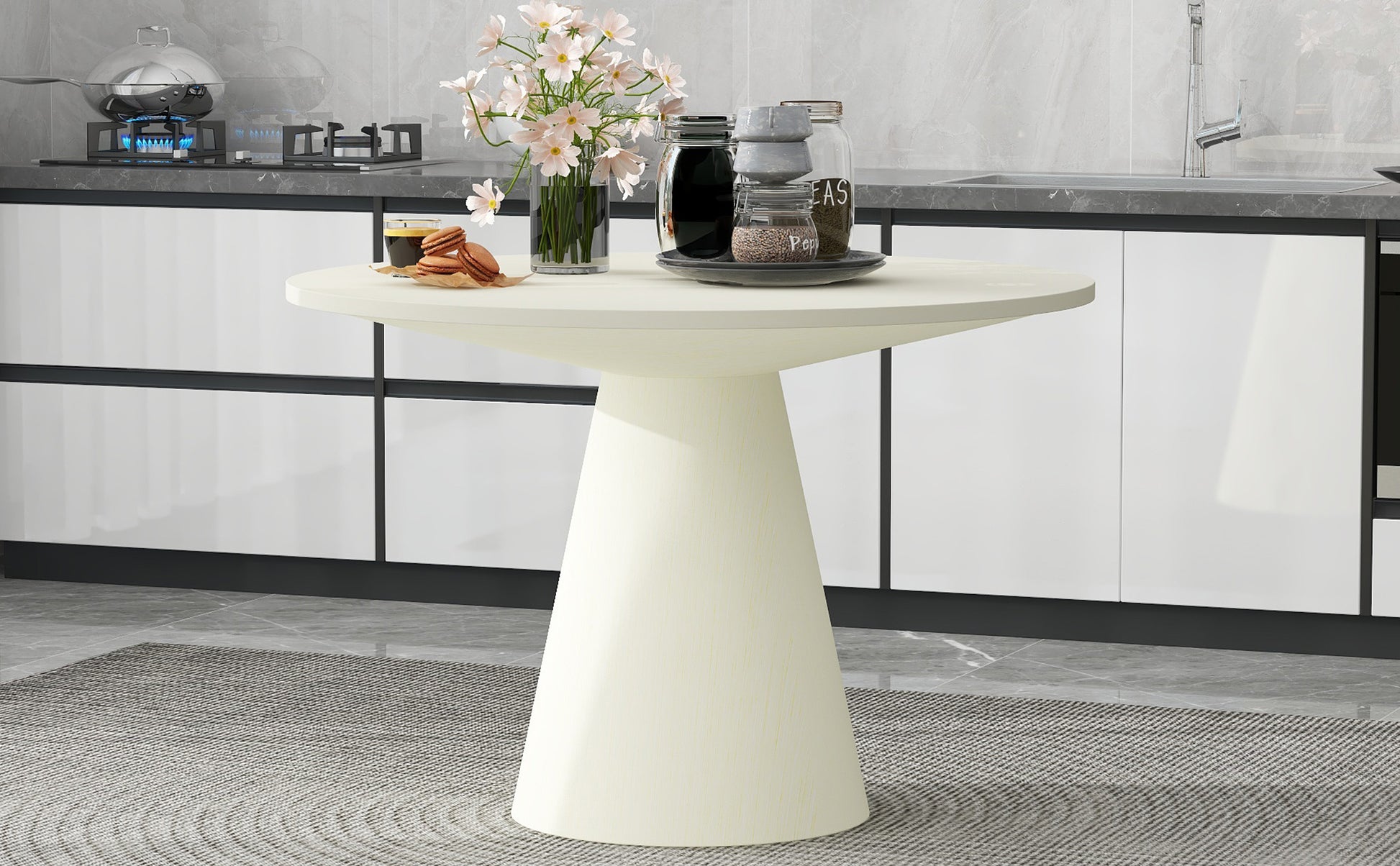 Verena 45" Round Mid-Century Modern Dining Table , White