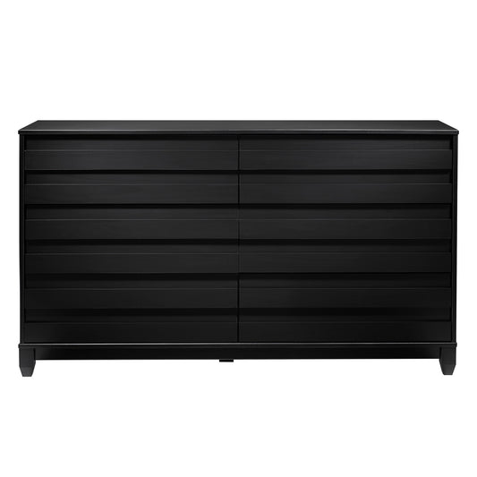 Agnes Modern 6-Drawer Solid Wood Dresser with Channel Pulls - Black