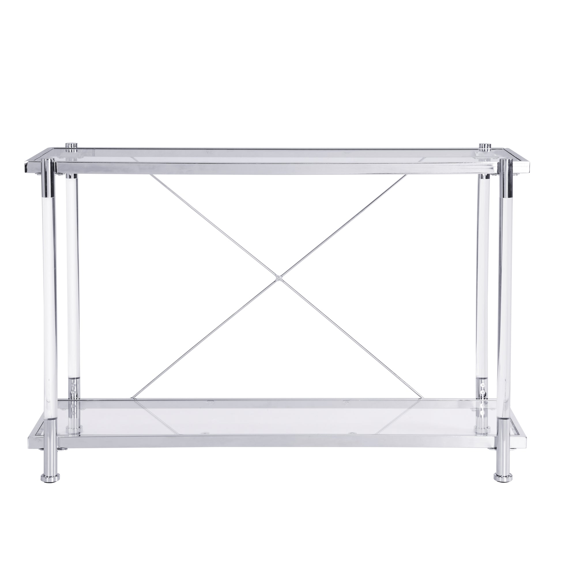 Hesper 43.31'' Chrome Glass Sofa Table, Acrylic Side Table, Console Table