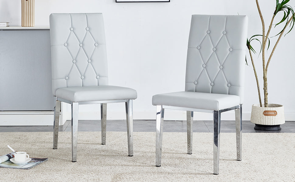 Isabella Modern PU Leather Side Chairs with Silver Legs Set of 2 , Light Gray