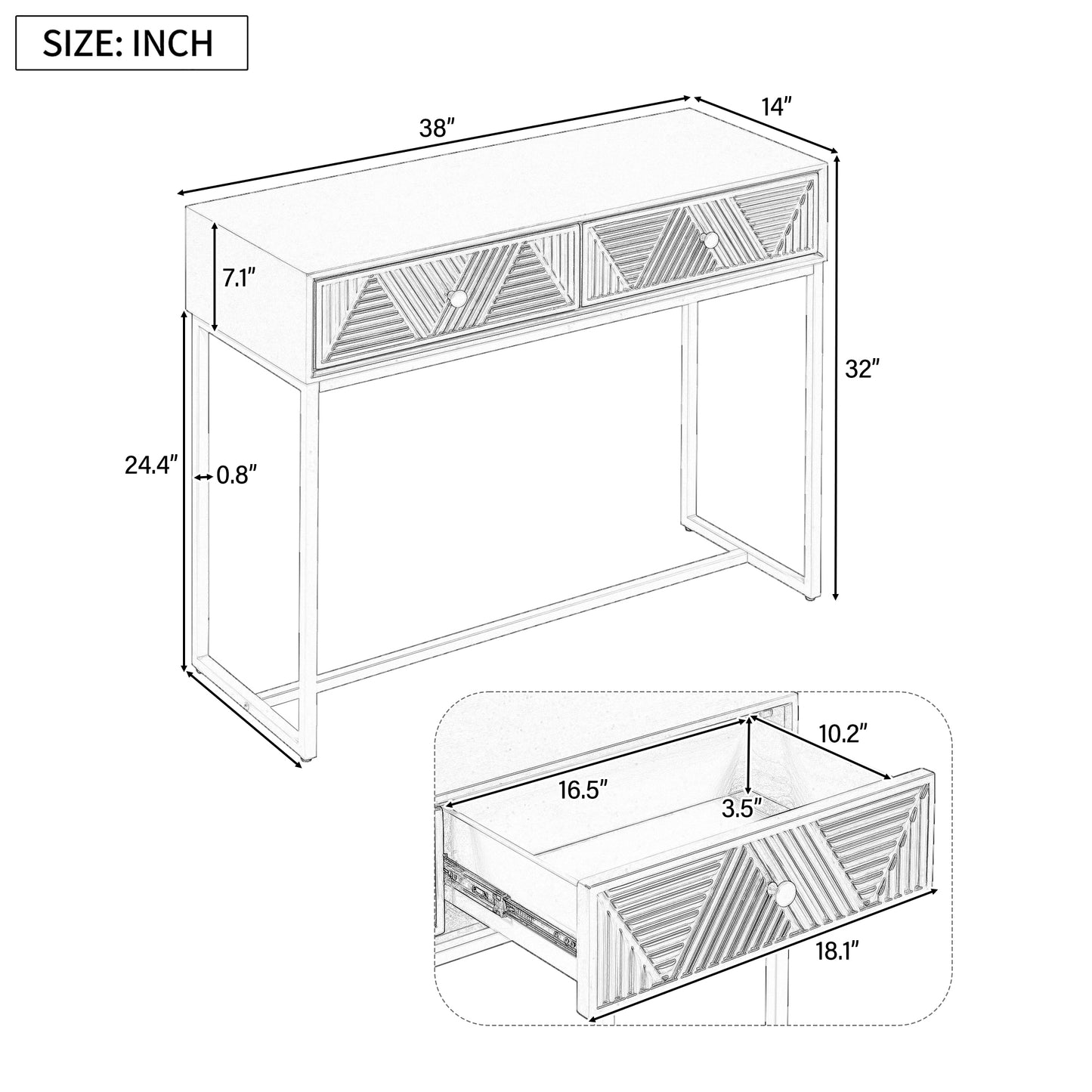 Jessalyn Modern 2-Drawer Console Table with Gold Legs, White