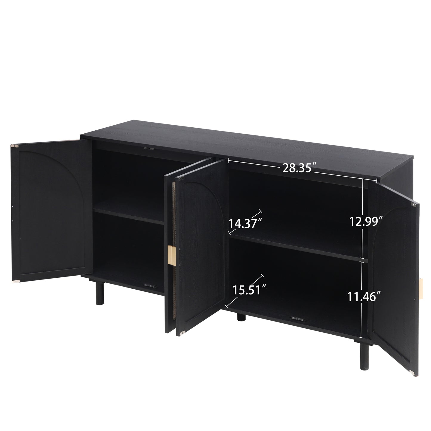 Rune Mid-Century Modern Cabinet with Rattan Doors, Black