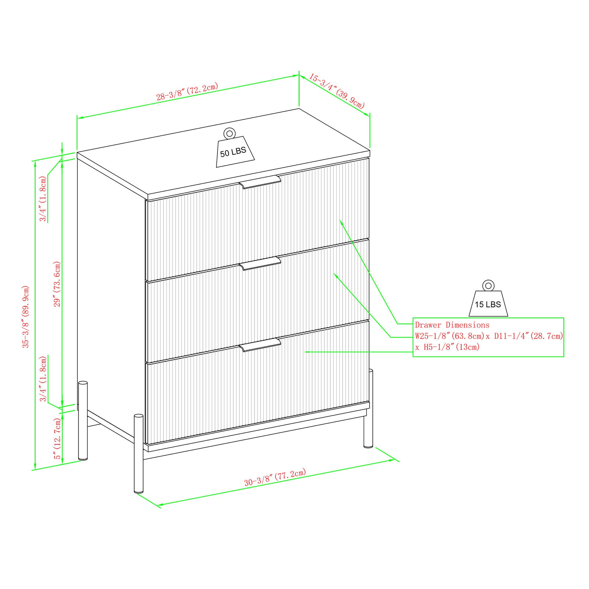 Lenora Mid-Century 3-Drawer Chest with Reeded Drawer Fronts, Coastal Oak