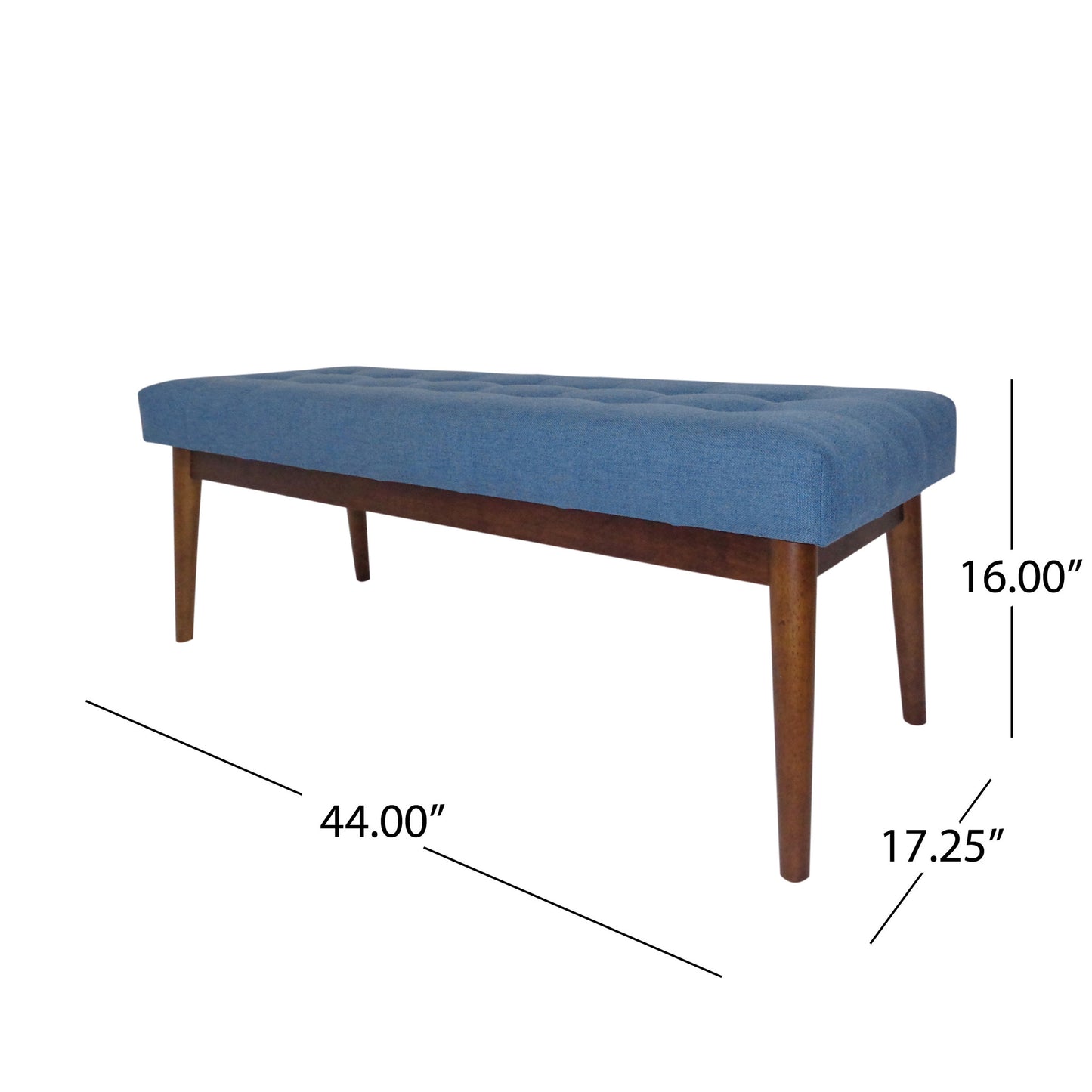 Altman Mid-Century Modern Rectangular Ottoman with Upholstered Top & Walnut Base, Blue