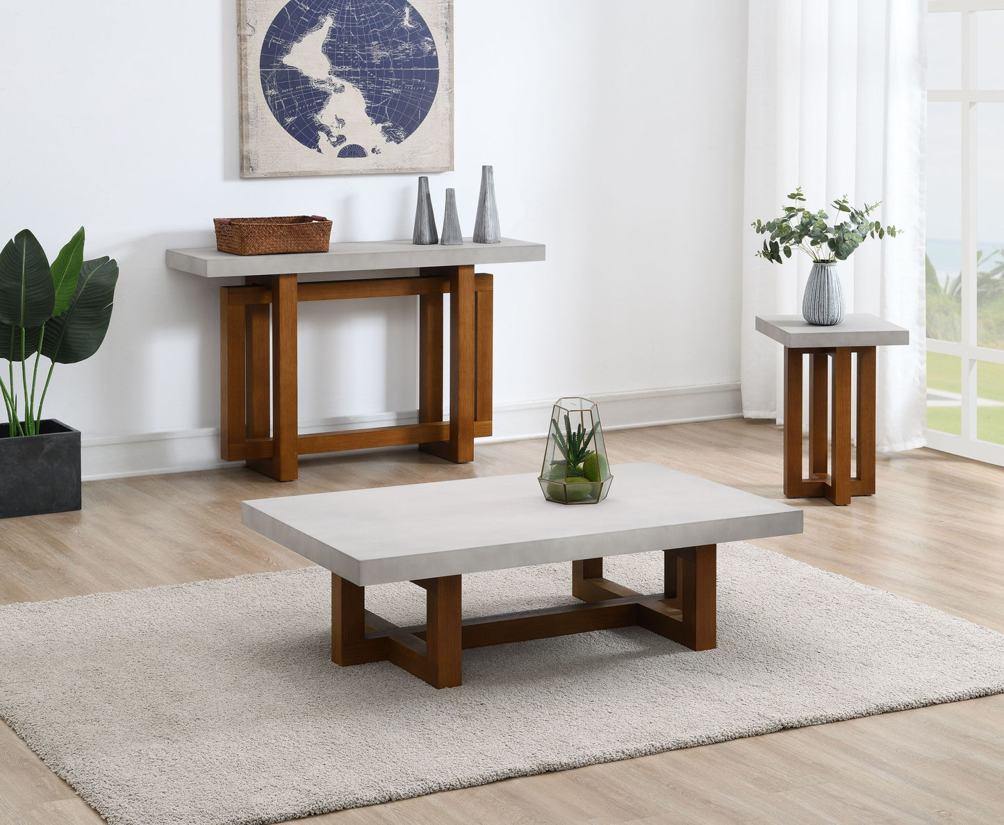 Keven Faux Concrete Top & Walnut Finish Sofa Table