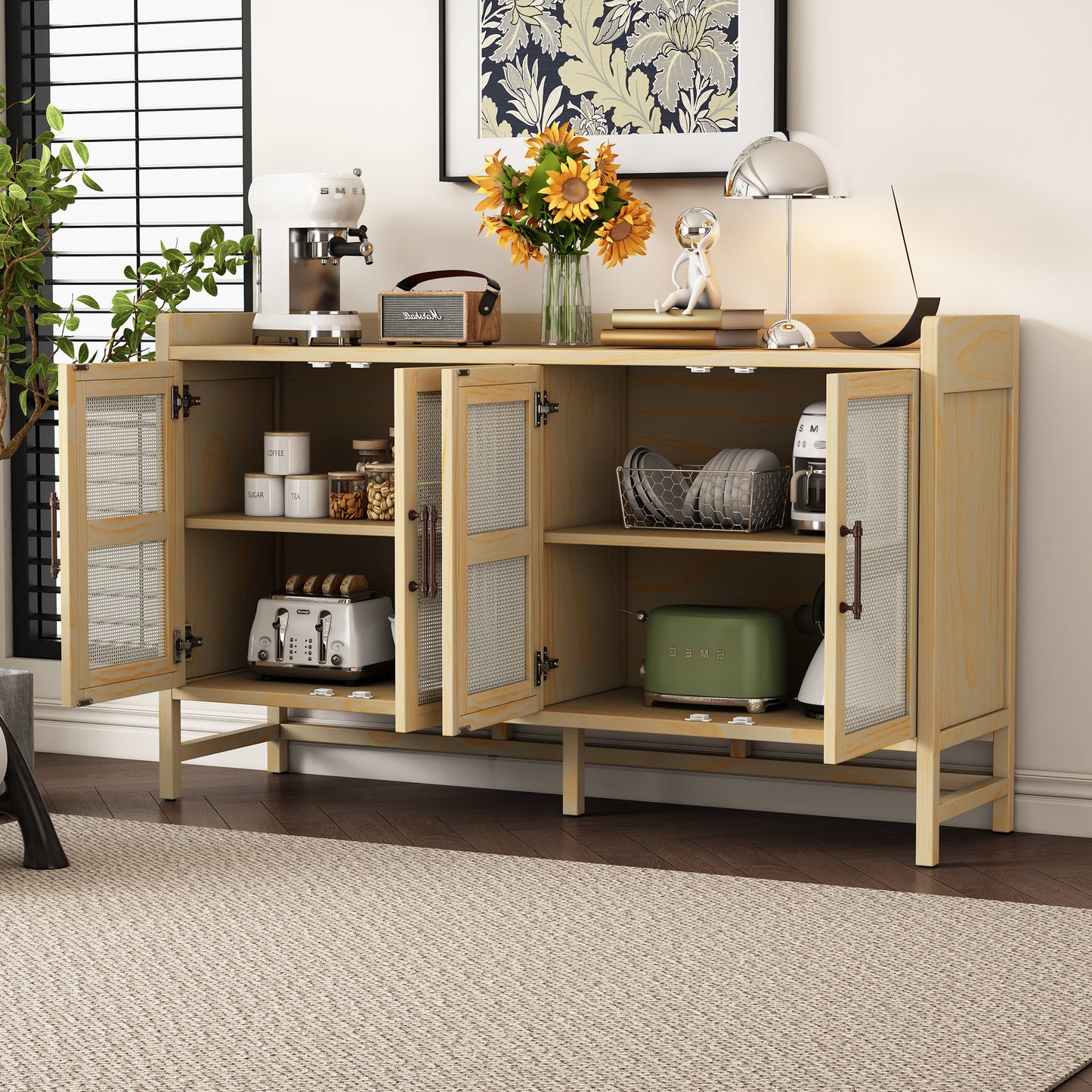 Halcyon Rustic Cabinet with Rattan Doors, Natural