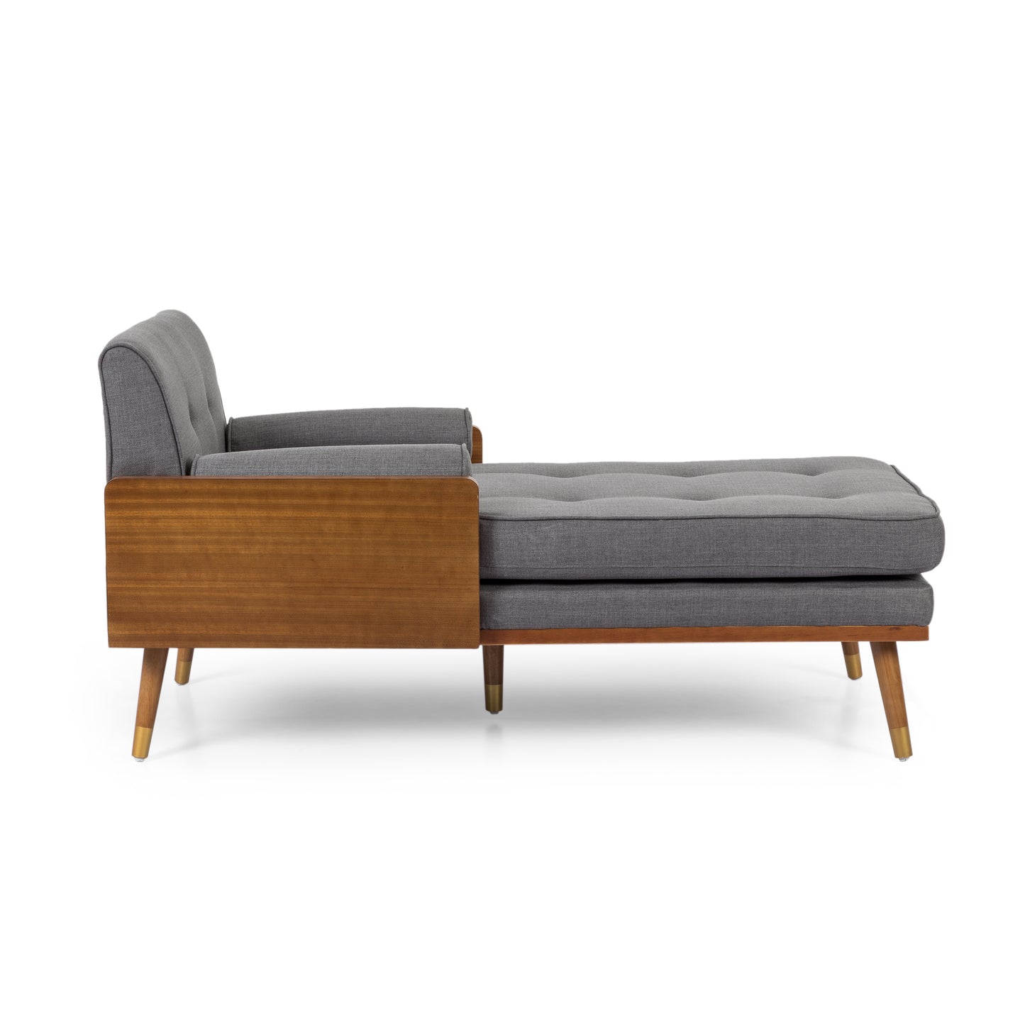 Romilly Mid-Century Modern Chaise Lounge, Gray & Walnut