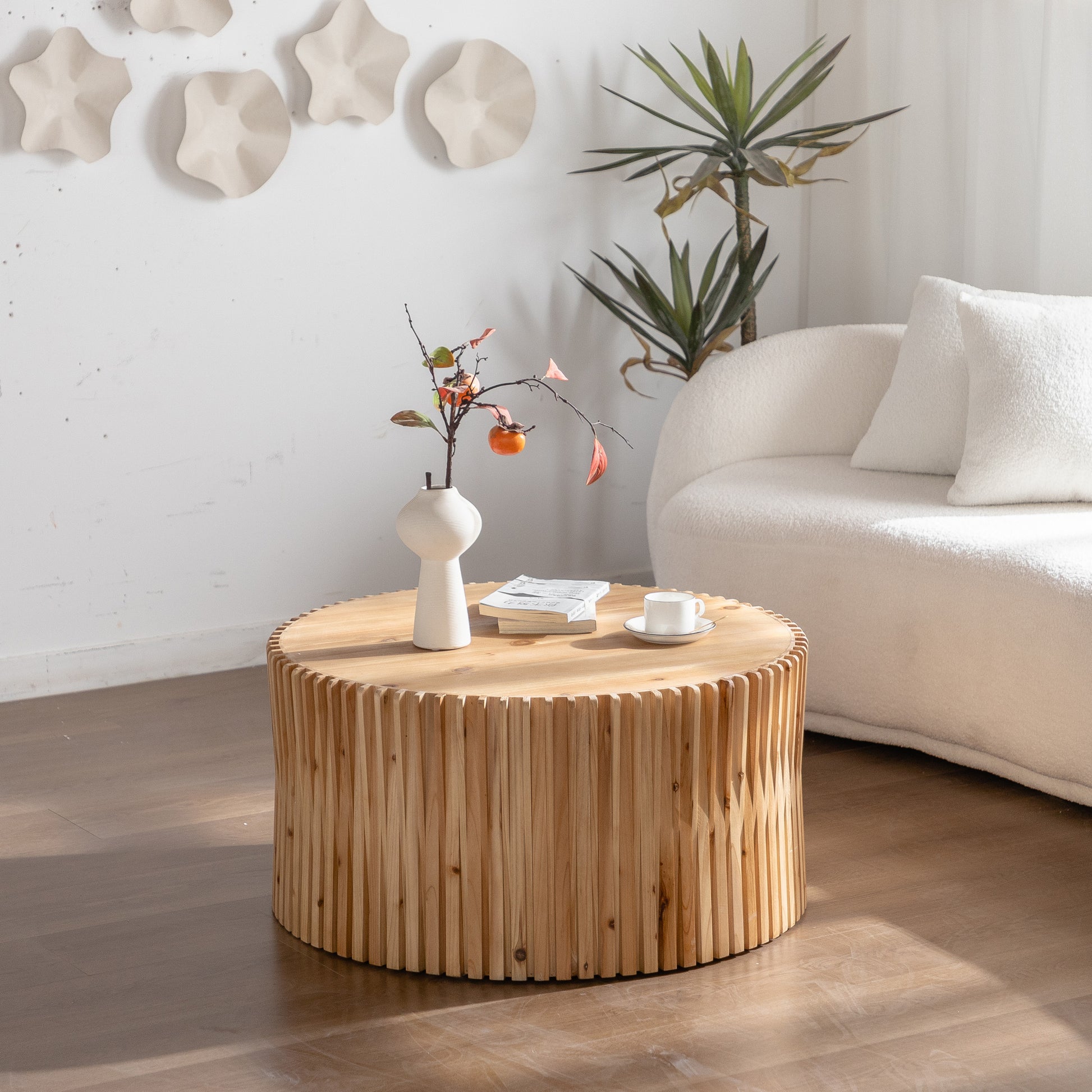 Ripley Round Vertical Relief Coffee Table, Natural