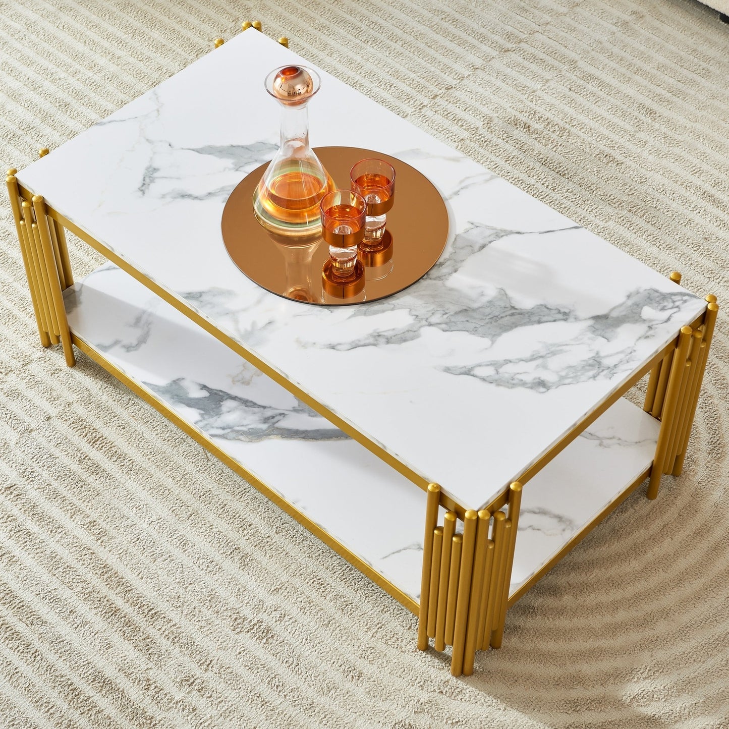 Juno Modern Faux Marble Coffee Table, Gold & White