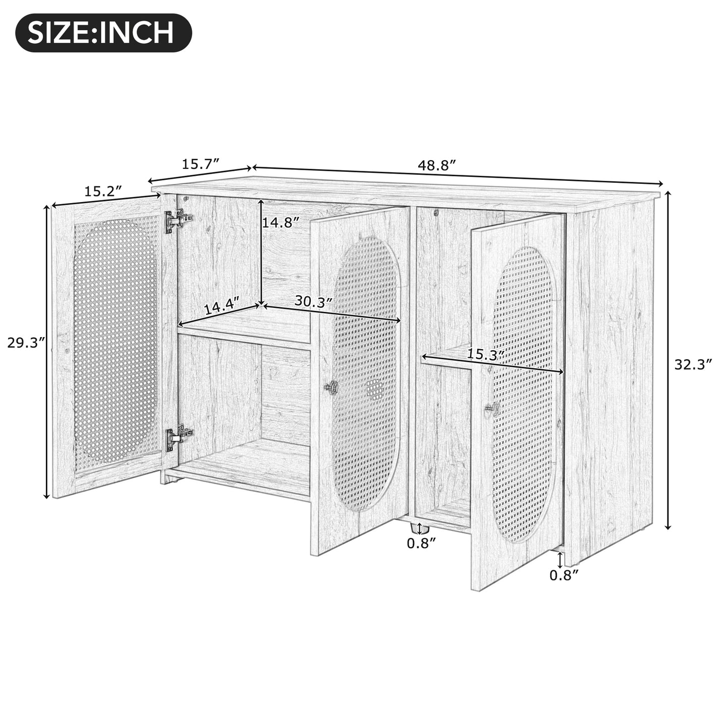 Blyth 3-Door Sideboard with Rattan Doors, Natural