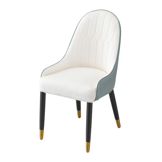 Zyra PU-Leather Side Chairs with Gold Tipped Metal Legs Set of 2 Blue & White