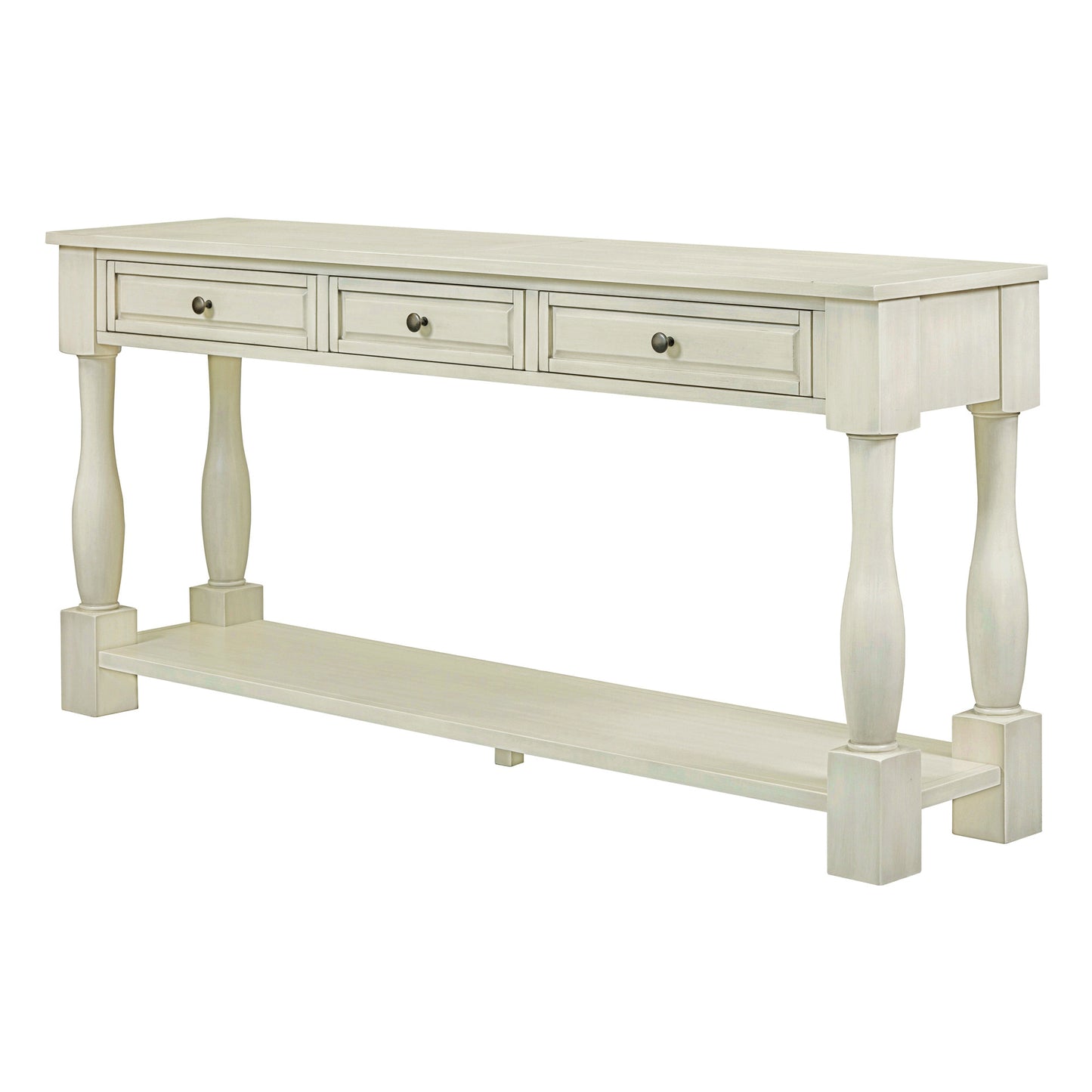 Xyla 63" Traditional 3-Drawer Console Table with Lower Shelf, White