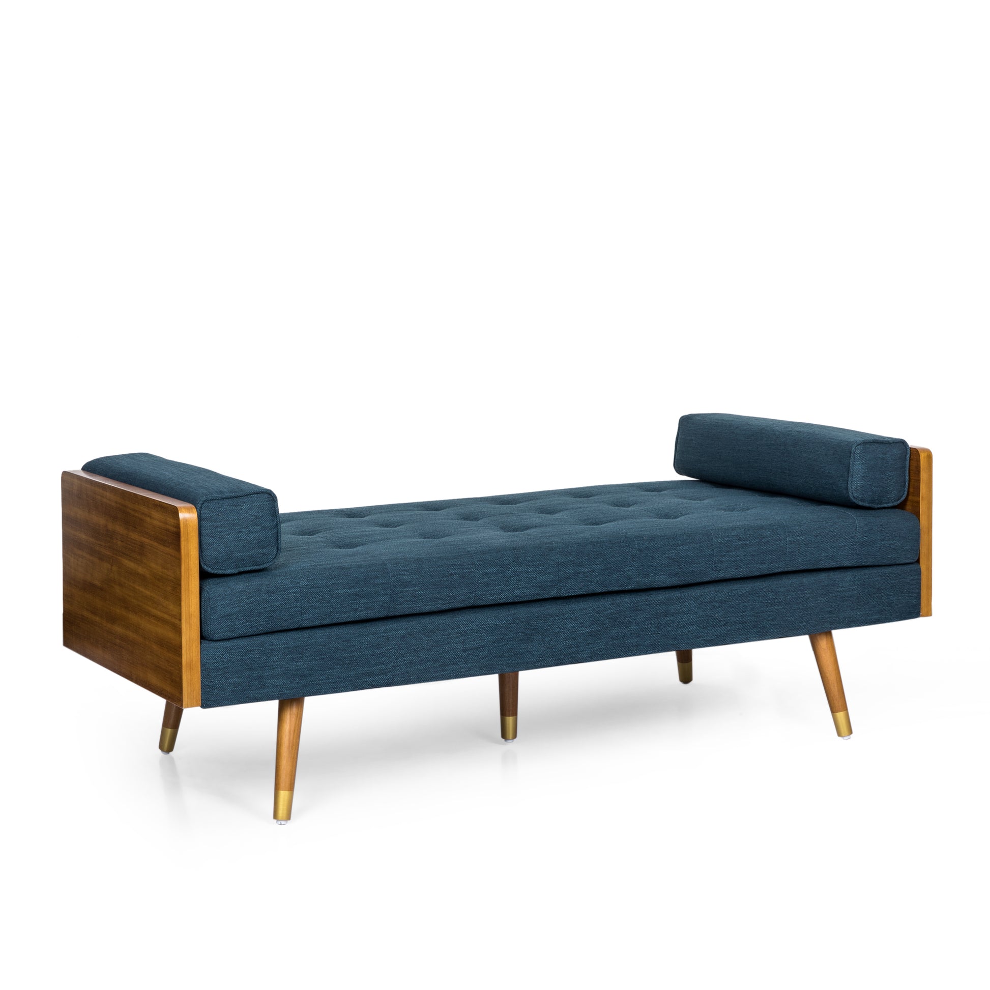 Thelma Mid-Century Modern Chaise Lounge, Navy & Walnut