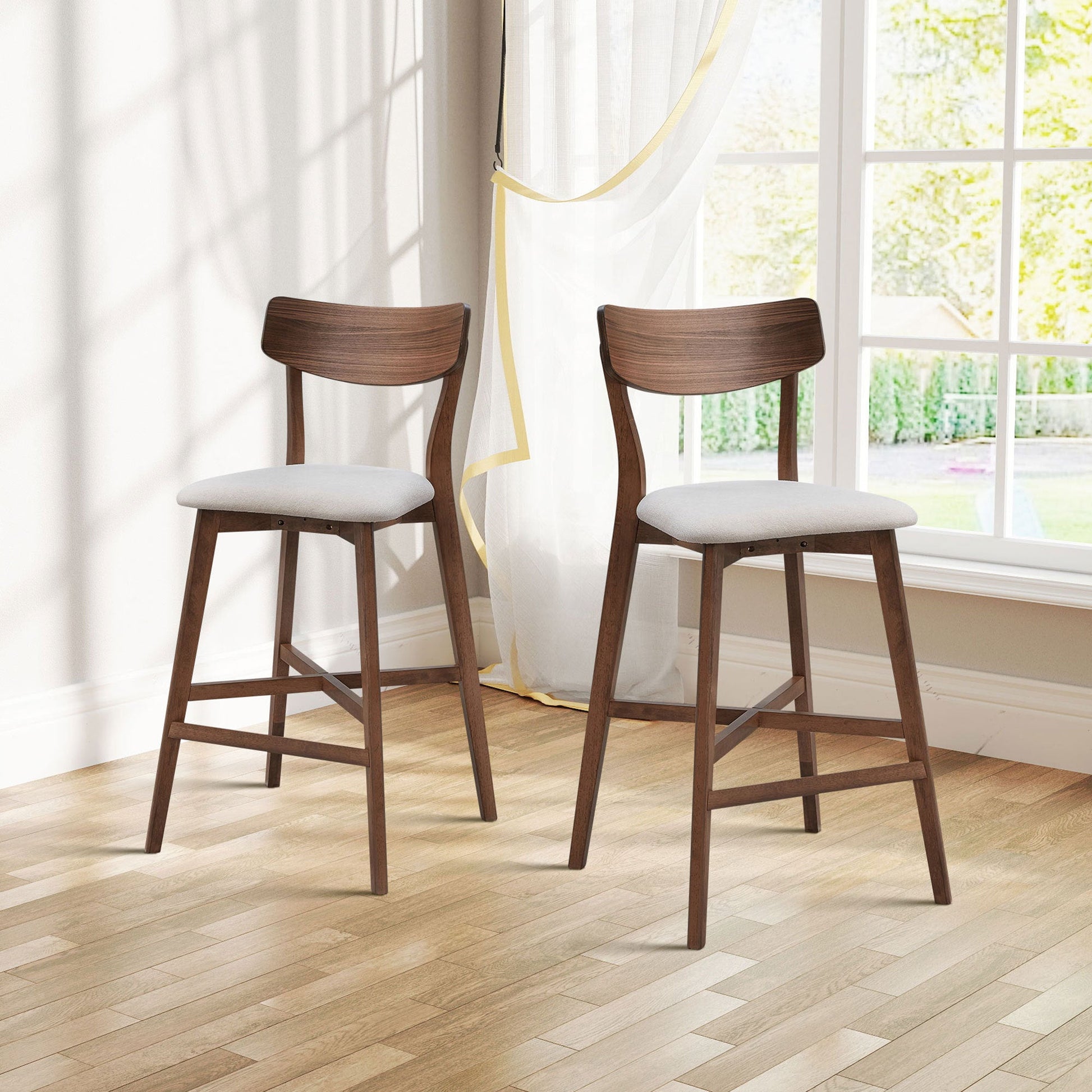 Gemma Mid-Century Modern Bar Stools Set of 2 Walnut