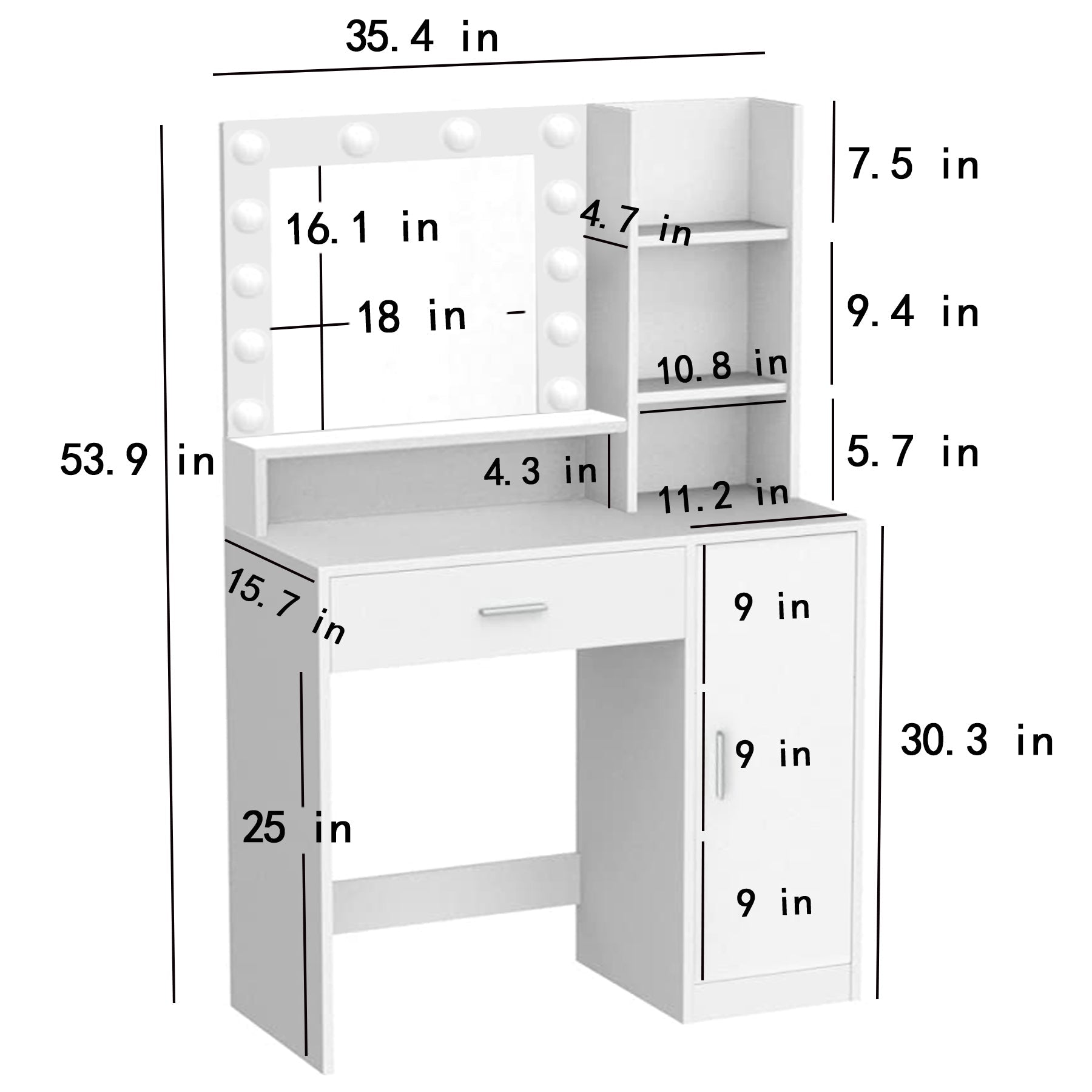 Galadriel Contemporary Bedroom Vanity, White