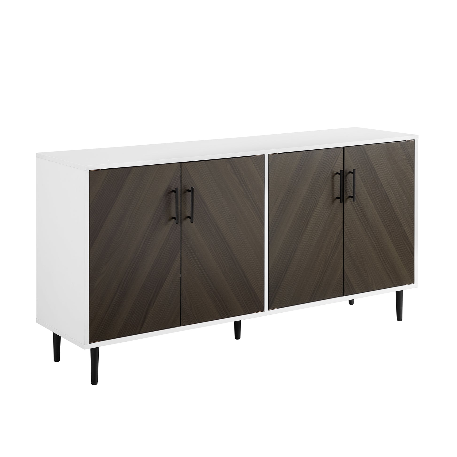 Cassandra Mid-Century Modern Faux-Bookmatch Door Buffet - Ash Brown Bookmatch / Solid White