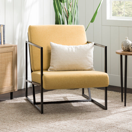 Evander Modern Upholstered Fabric Arm Chair with Metal Frame – Mustard