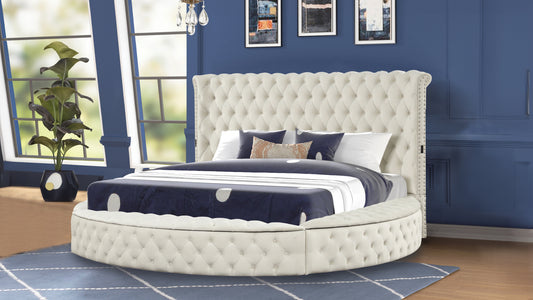 Hazel Contemporary Velvet King Size Storage Bed, Cream