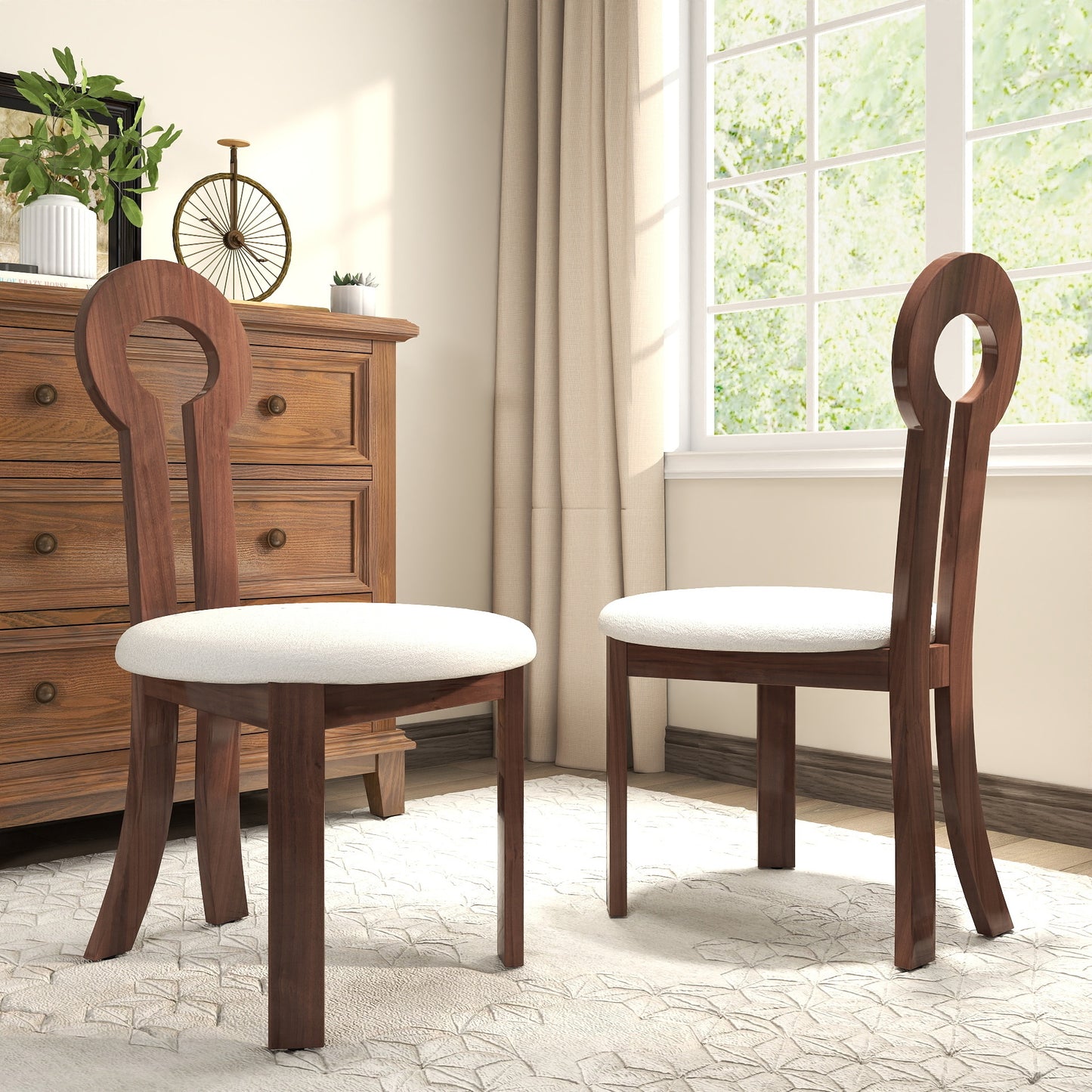 Mellon Modern Wooden Side Chairs with Faux Sheep Seats, Natural & White