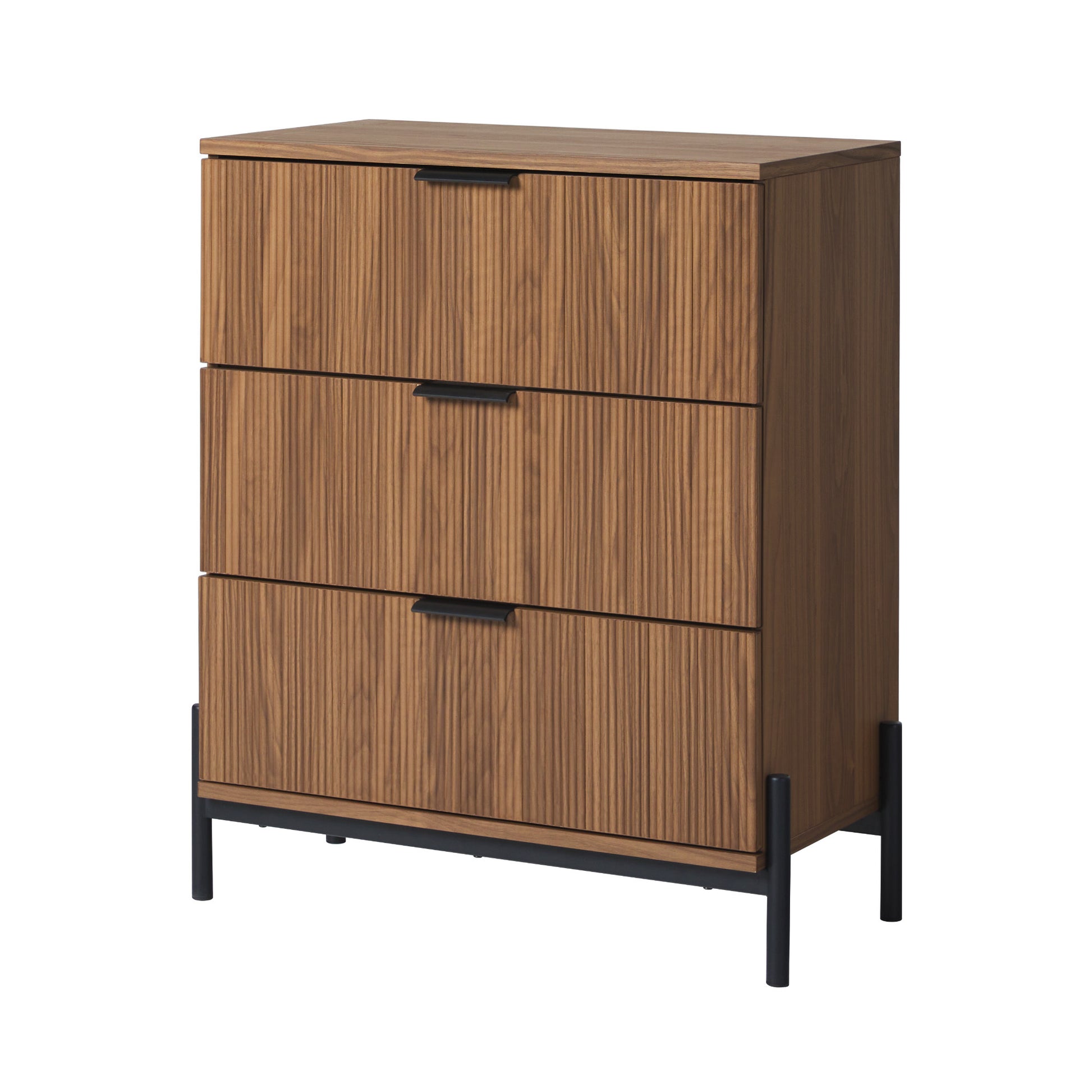 Lenora Mid-Century 3-Drawer Chest with Reeded Drawer Fronts, Mocha