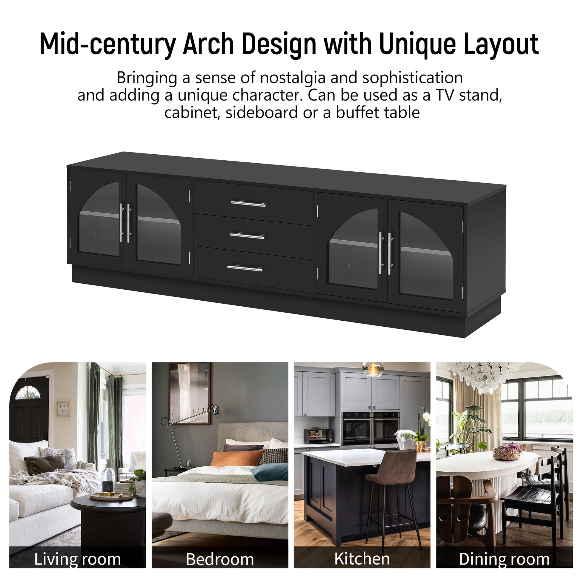 Hawthorne Modern TV Stand with Center Media Console, Black