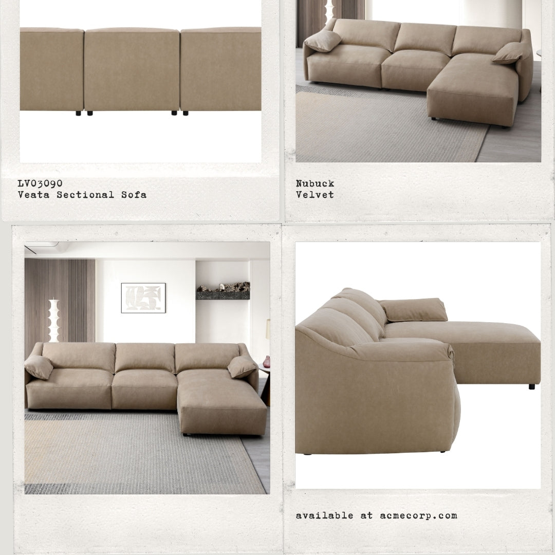 Veata Light Brown Suede Sectional Sofa with Right Hand Facing Chaise