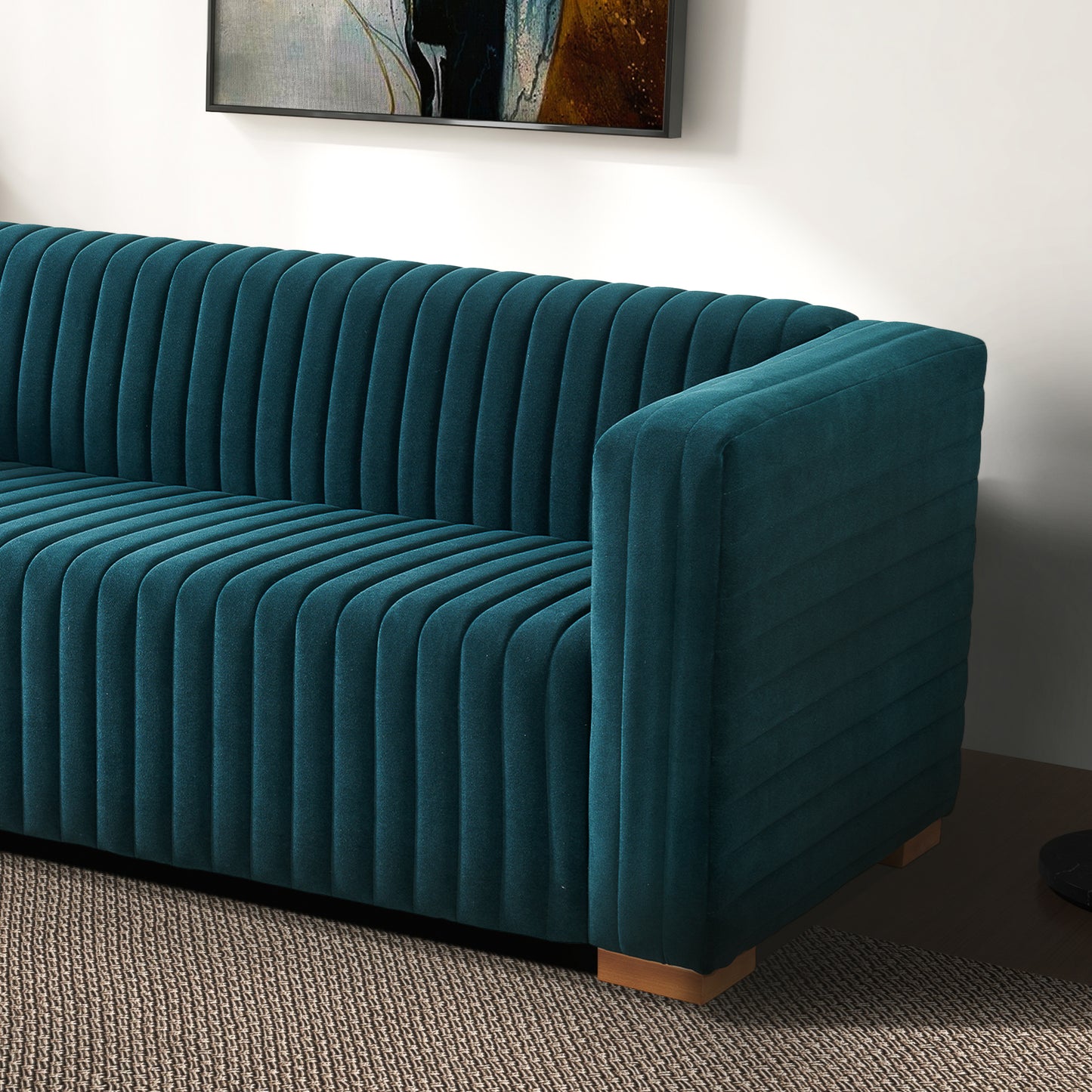 Elara Modern Channel Tufted Velvet Sofa, Blue