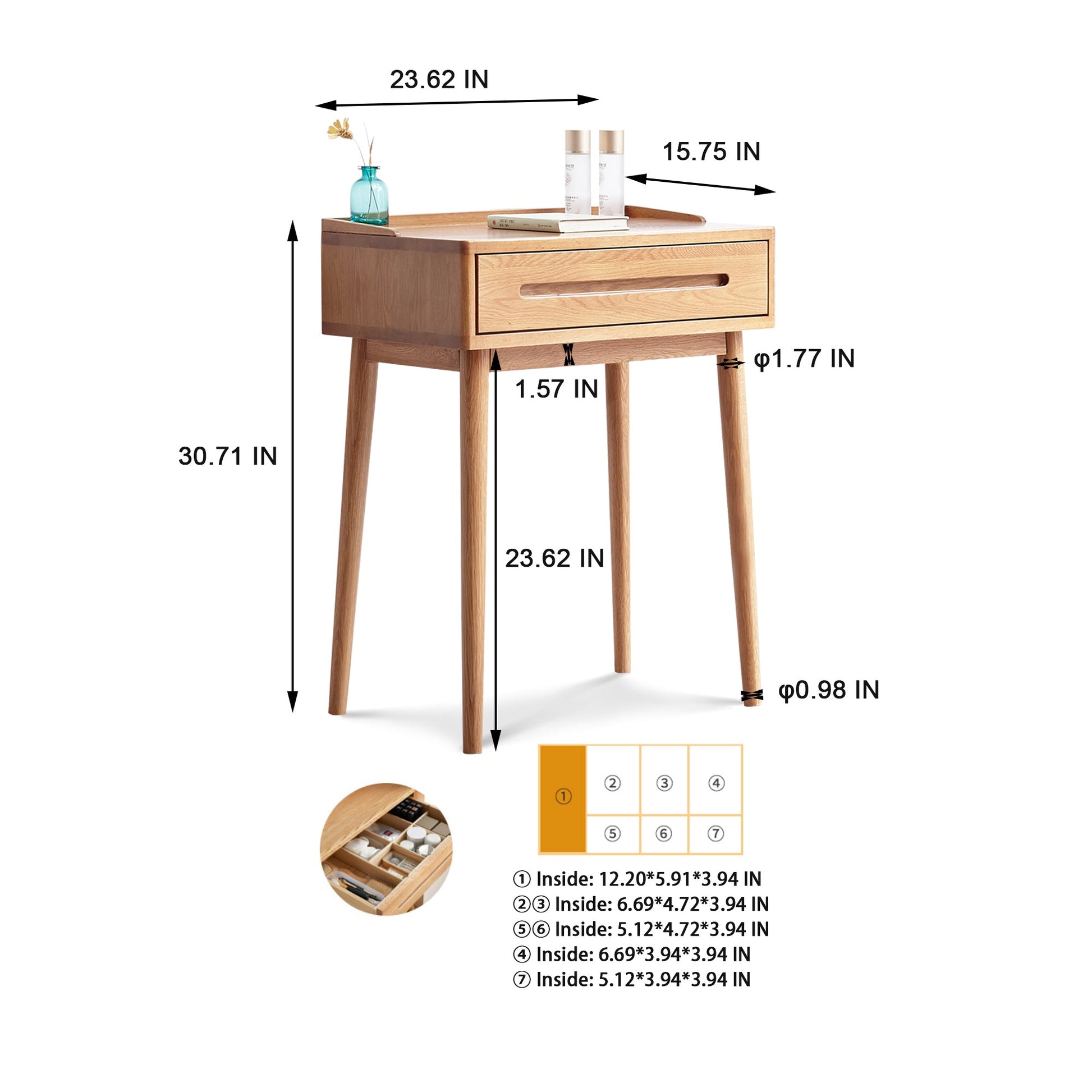 Shelly Mid-Century Modern Solid Oak Vanity Set