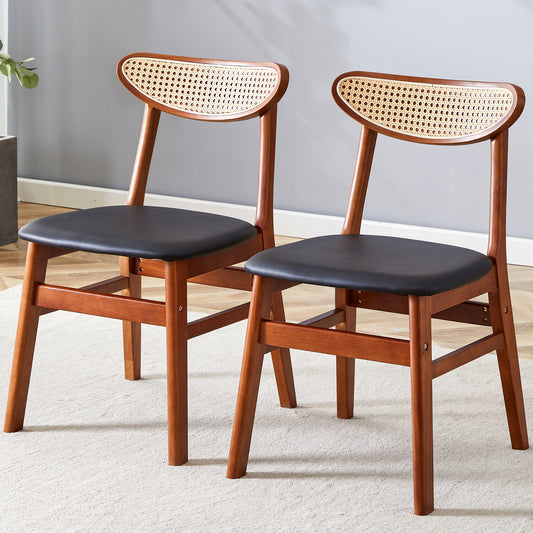 Judith Mid-Century Modern Solid Wood & Rattan Dining Chair, Walnut & Black