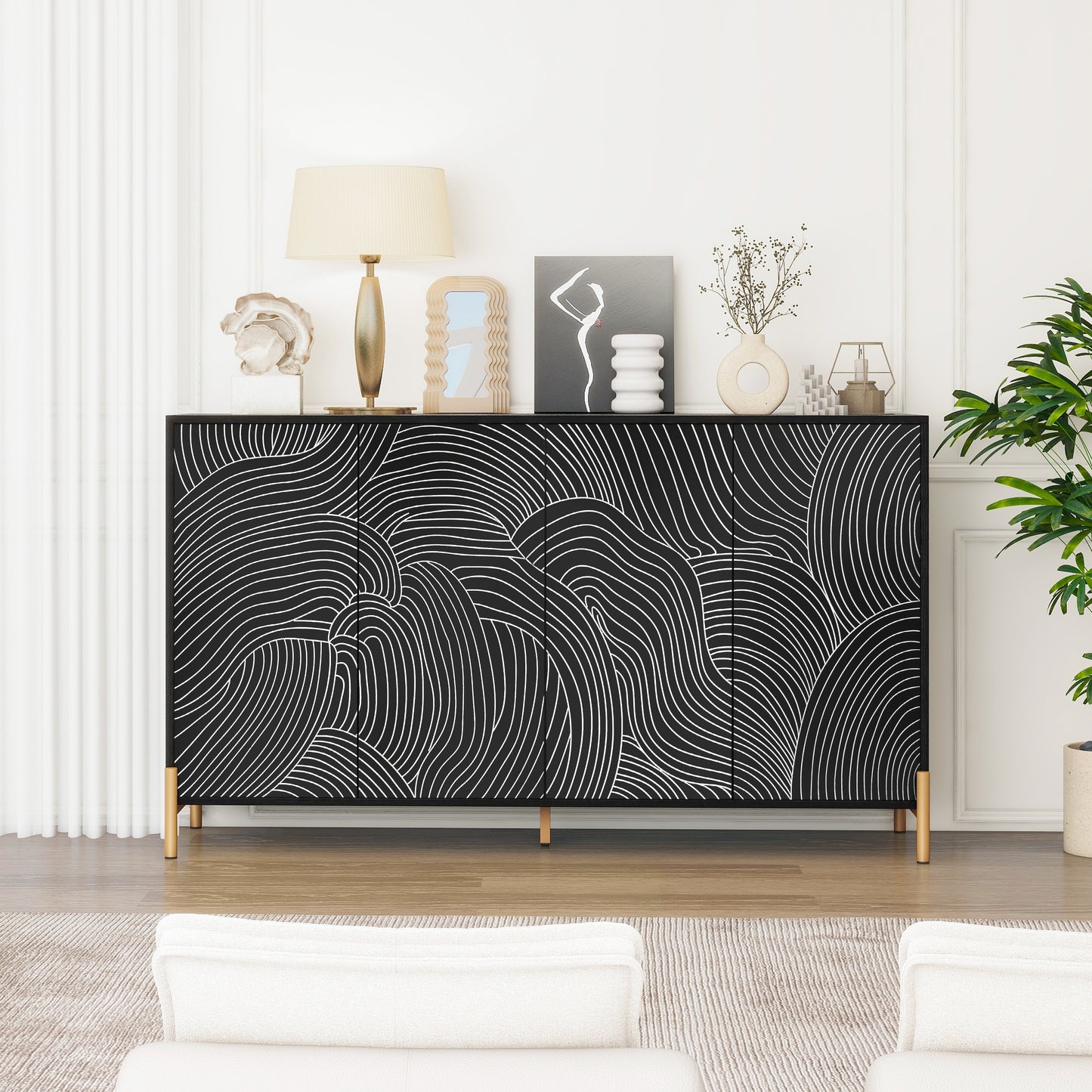 Cyra Modern Accent Cabinet in Black with Golden Legs