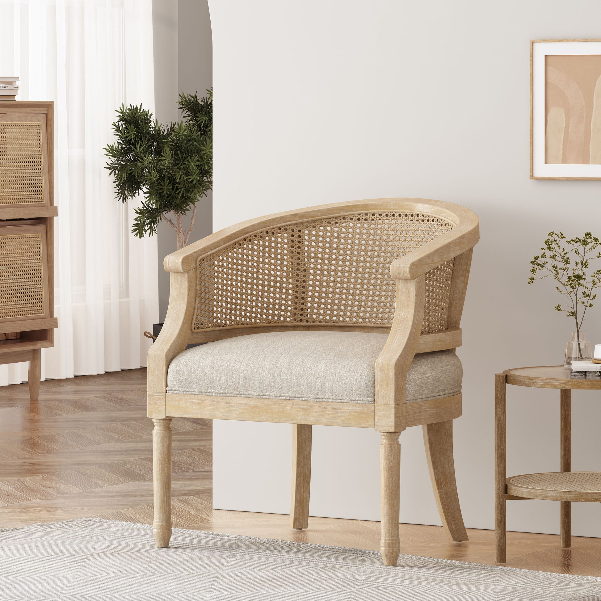 Winifred Modern Country Accent Chair with Rattan, Natural