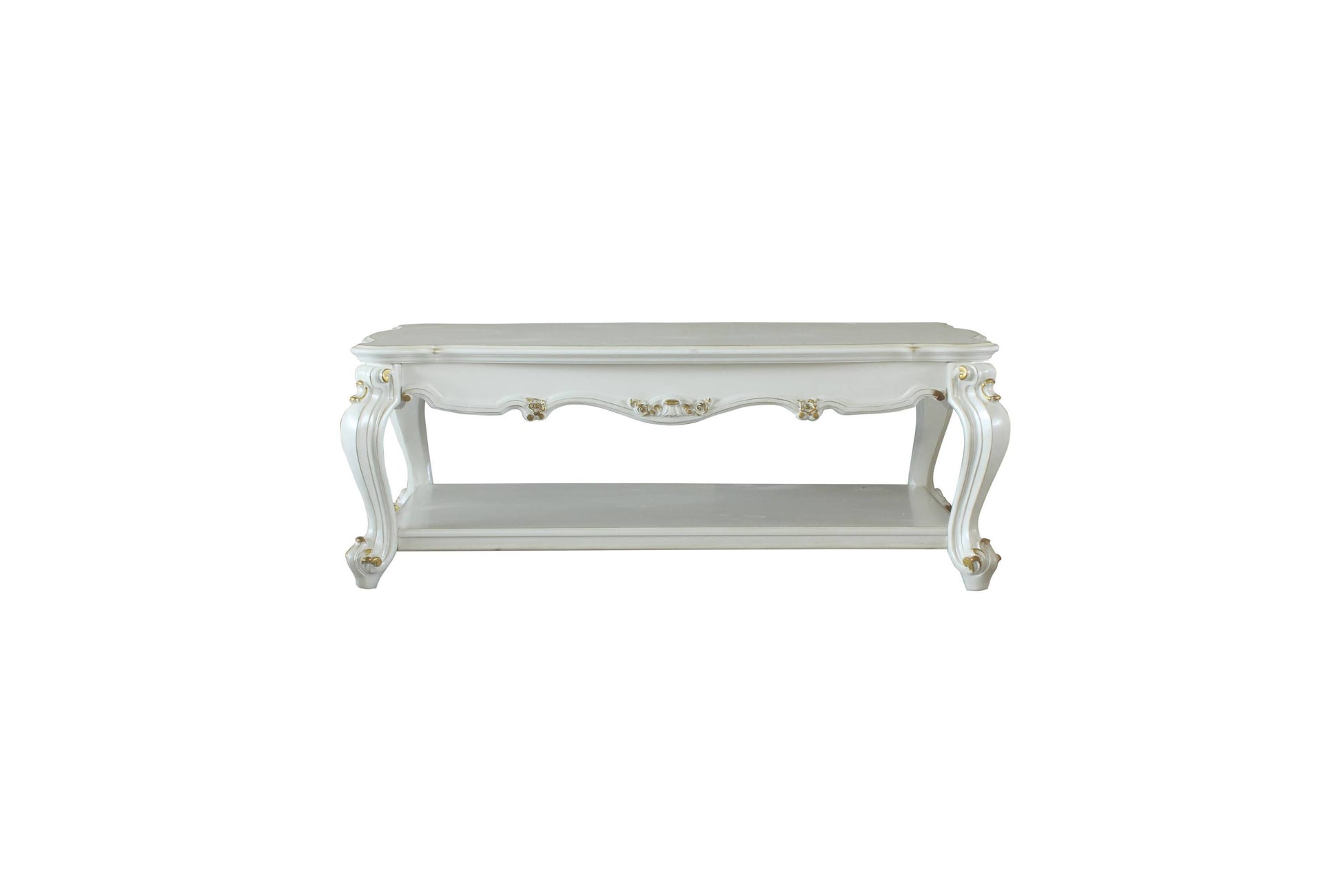 Warren Traditional Antique Pearl Coffee Table with Bottom Shelf