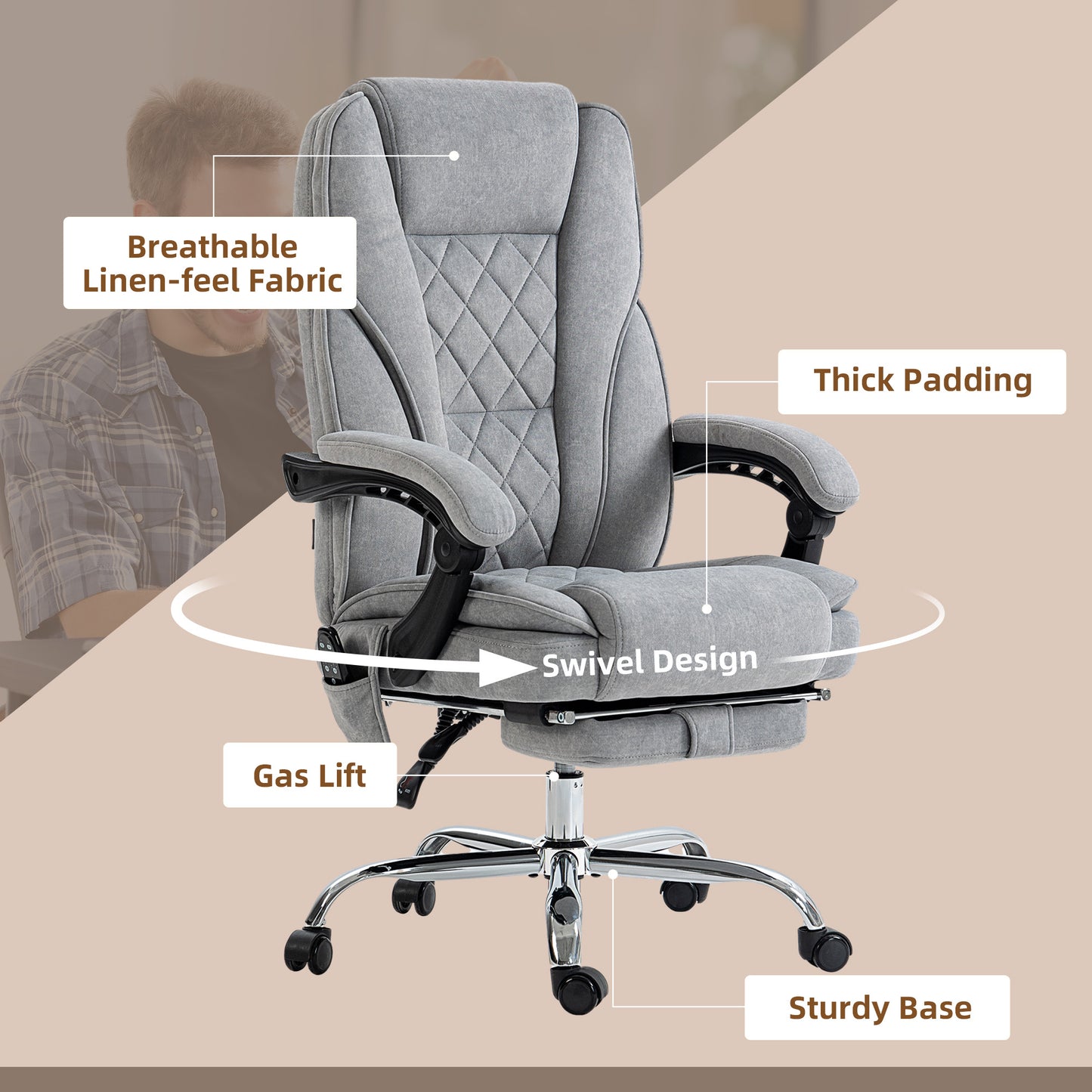 Gabrielle Upholstered Office Chair with Heat & Massage, Gray