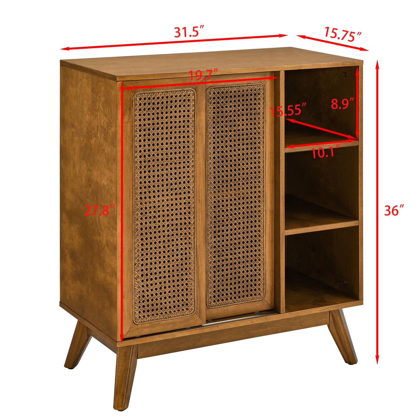 Margot Mid-Century Modern Cabinet in Walnut with Rattan Doors